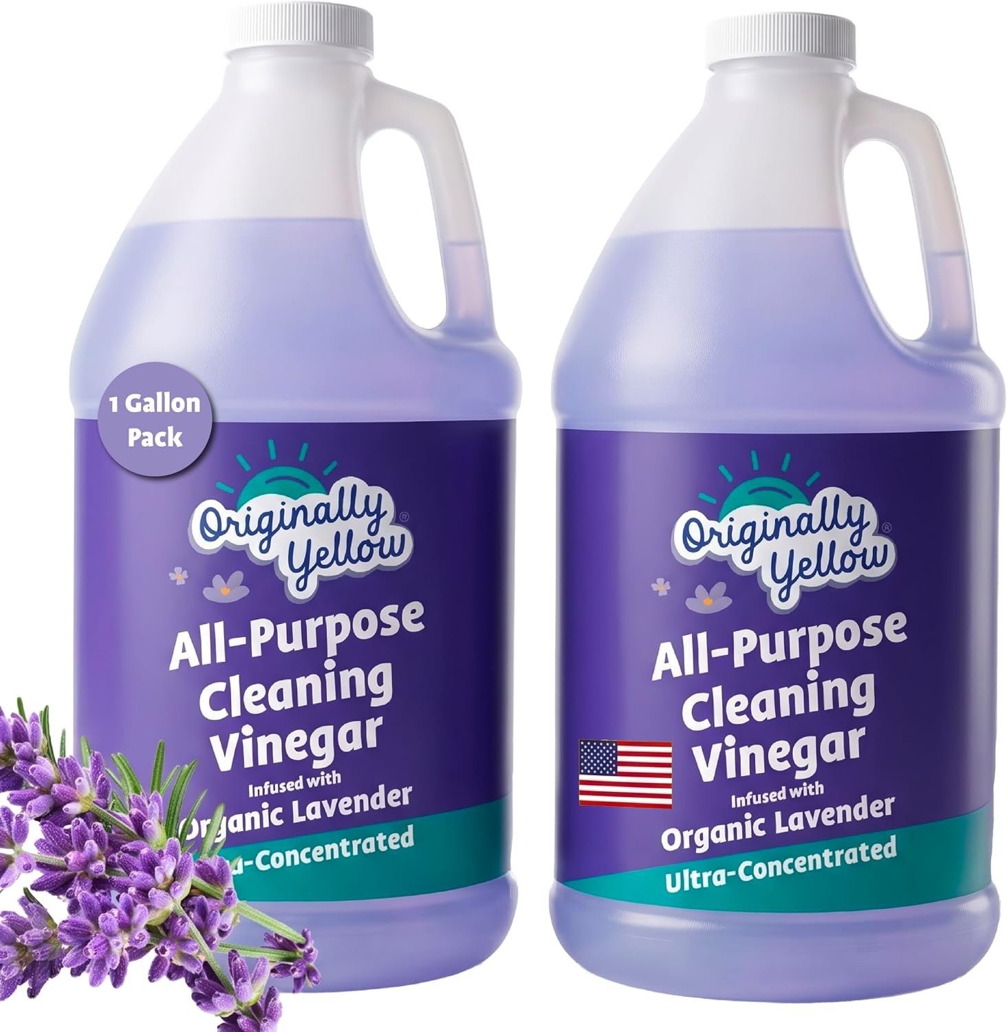 Originally Yellow Lavender White Vinegar For Cleaning Purpose | USA Made All Purpose Cleaner | Use as Glass, Kitchen & Floor Cleaner | Plant Derived Cleaning Vinegar 1 Gallon in 2 pack | 128 Oz