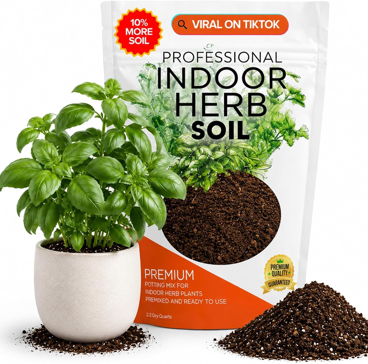 Leaves & Soul Indoor Herb Soil Mix 2.2 Qt for Basil, Mint, Rosemary & Thyme