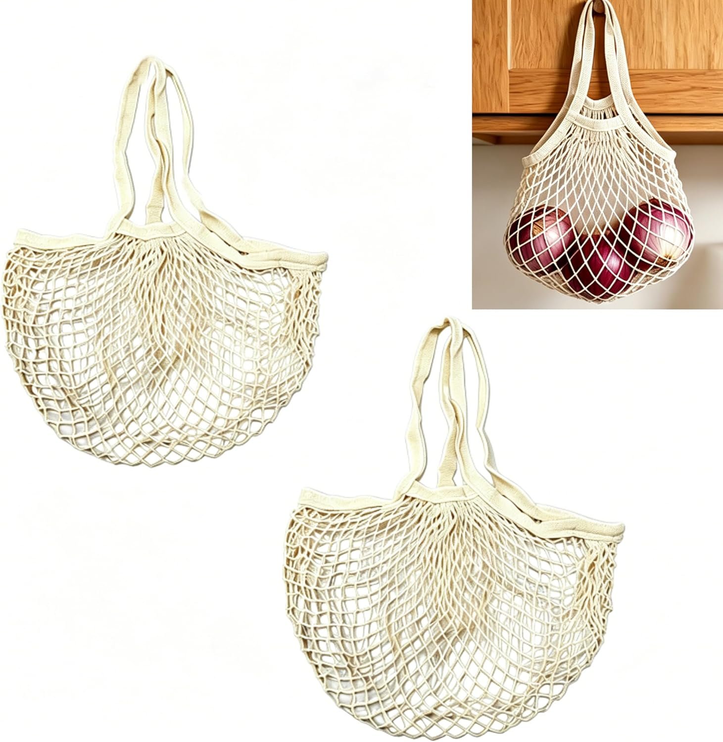 2 Pack Reusable Mesh Produce Bags with Cotton String Handles