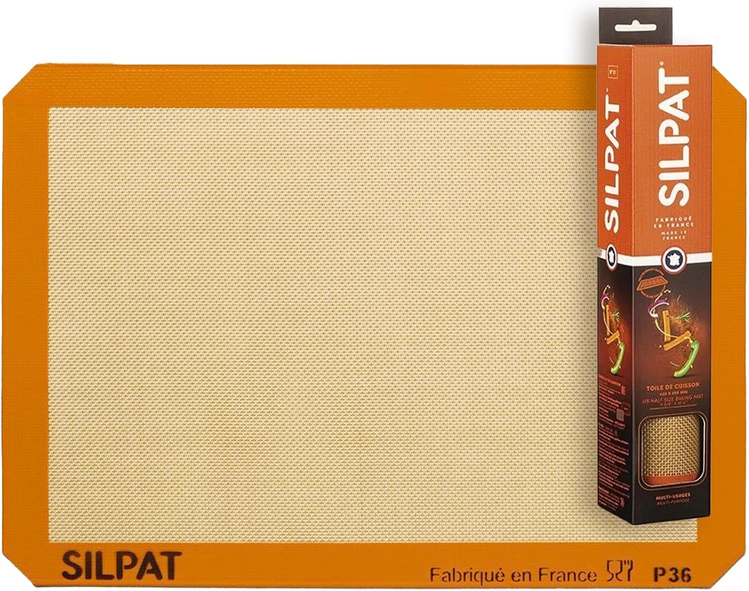 Silpat Premium Non-Stick Silicone Baking Mat, Half Sheet Size, 11-5/8 x 16-1/2, Orange