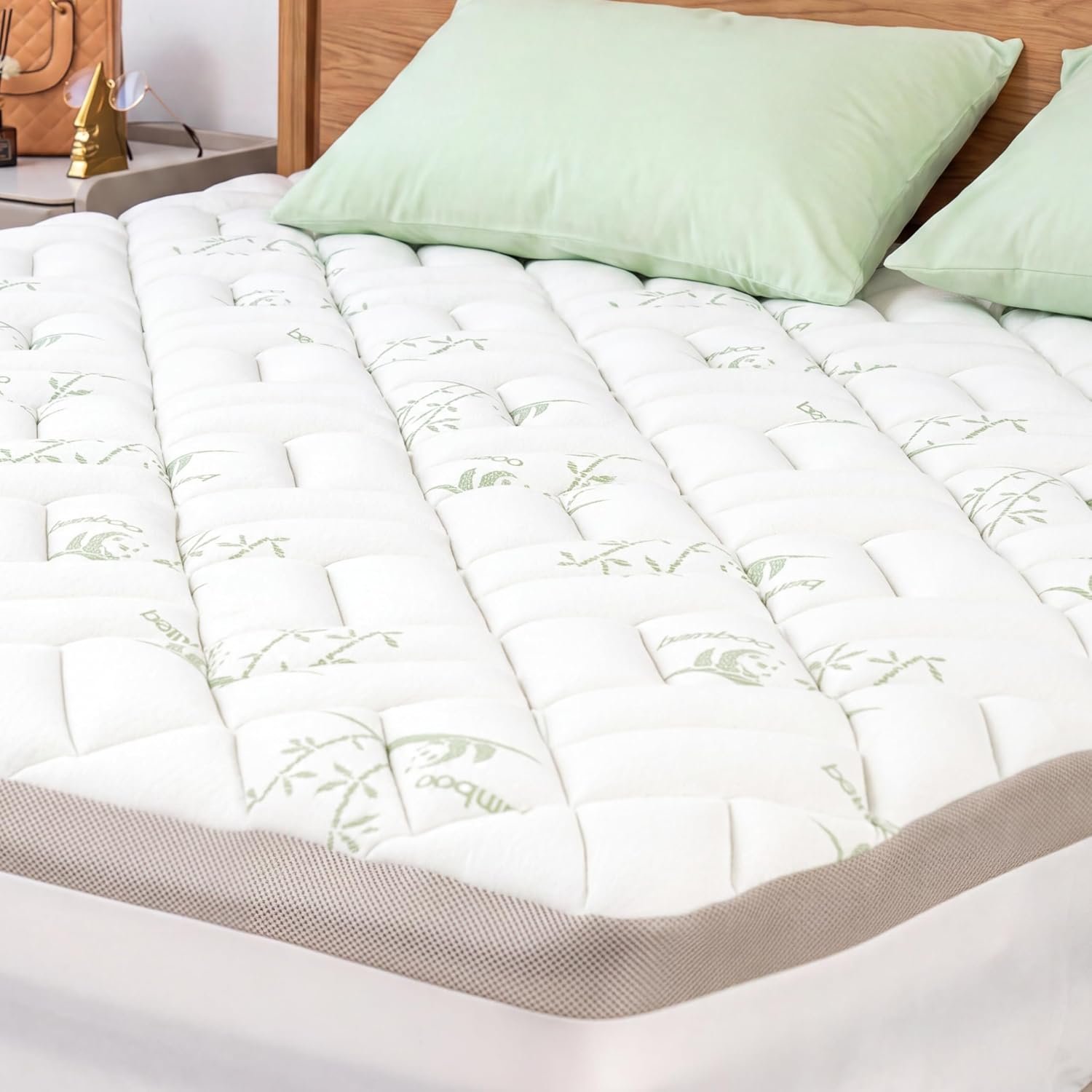 NEWDECO King Mattress Topper Cooling Bamboo Viscose Pillow Top Mattress Pad