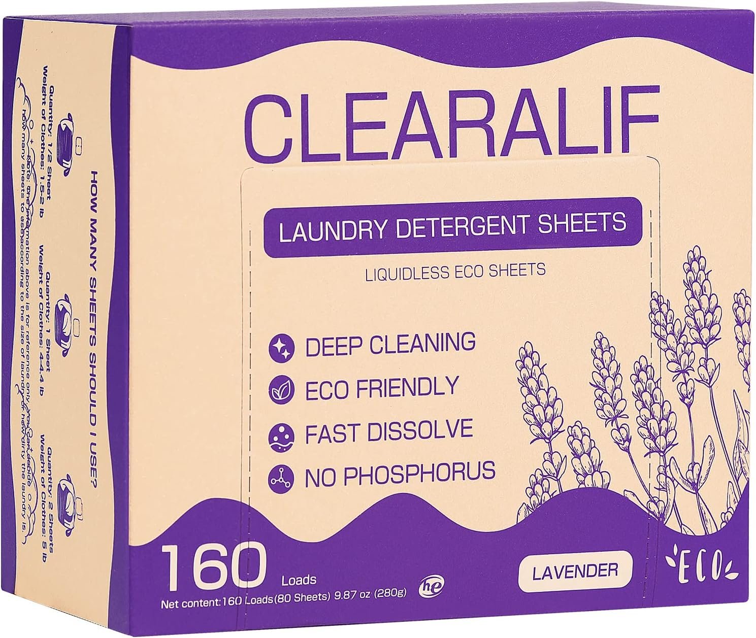 CLEARALIF Laundry Detergent Sheets 80 Sheets (Up to 160 Loads), Lavender – Great For Apartments, Dorms,Eco Friendly