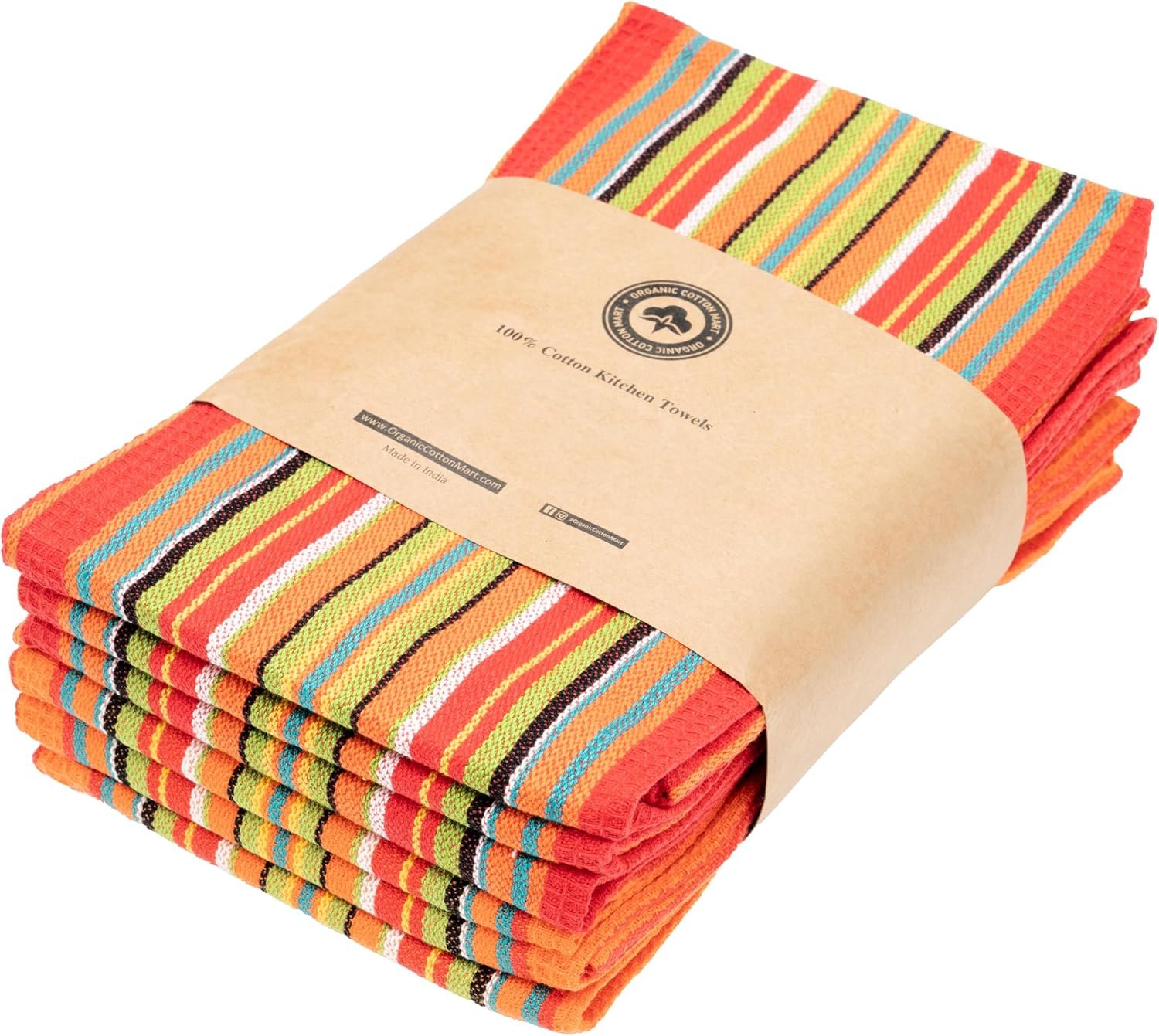Mexican Kitchen Towels – 100% Cotton Southwest Dish Towels – 6 Pack, 28″x16″, Reusable, Washable, Quick-Dry, Lint-Free, Red and Orange Colorful Tribal Theme Towels for Festive Feel (Red & Orange)