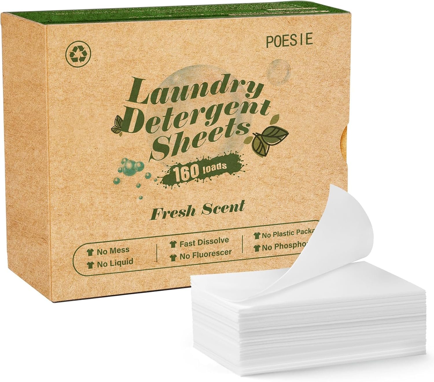 Poesie Laundry Detergent Sheets Fresh Scent 160 Count Fast Dissolve