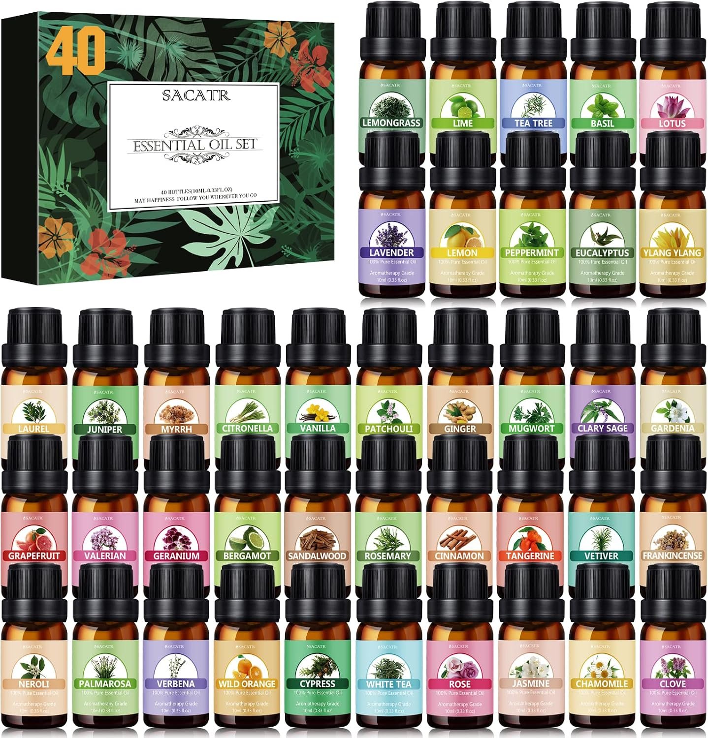 SACATR 40 Pcs Natural Essential Oil Sets,Fragrance Oil Scent (40 * 10ML)