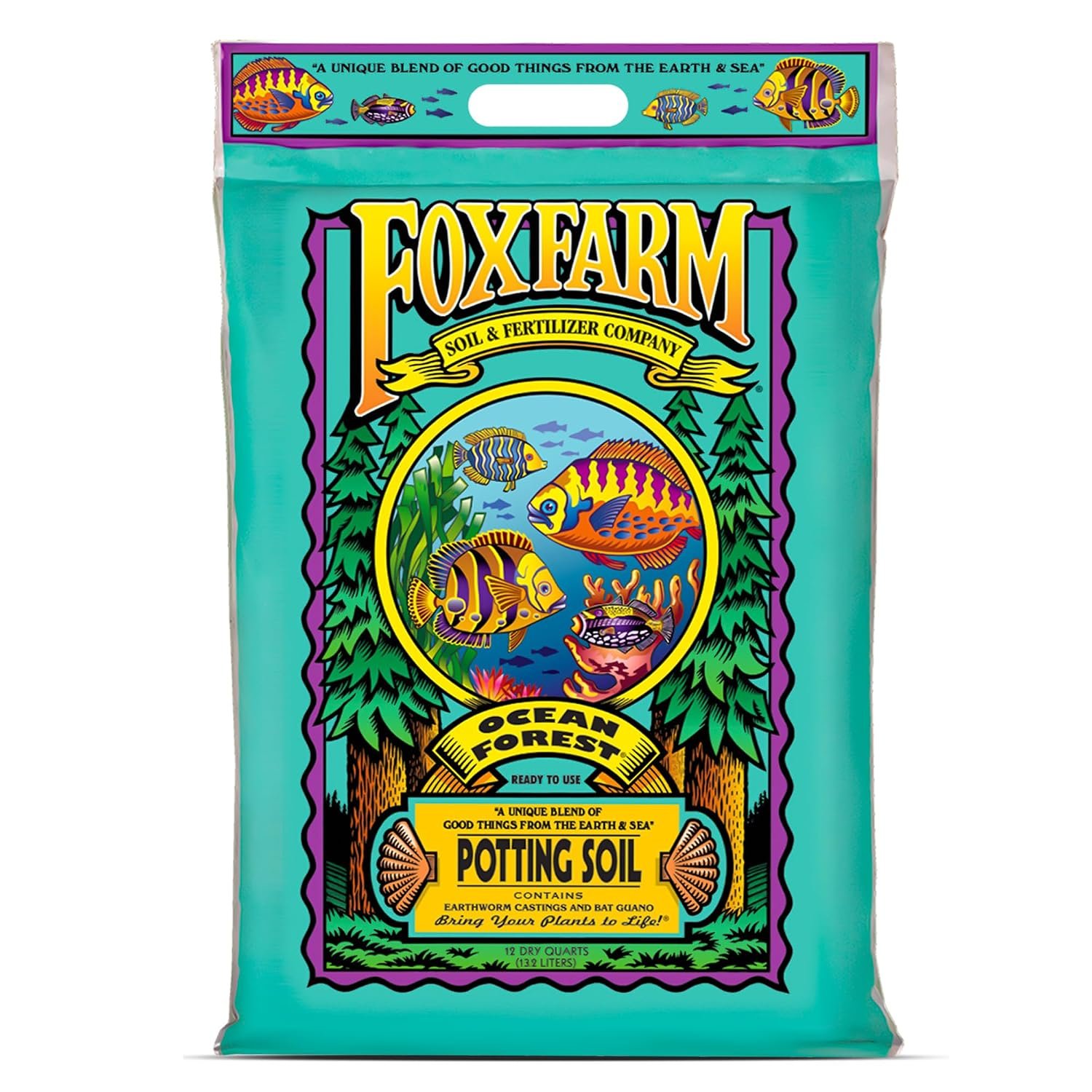 FoxFarm Ocean Forest Potting Soil for Container Gardens – Light, Aerated Texture with Fish Meal, Crab Meal, Earthworm Castings – Houseplant Potting Mix for Seedlings & Plant Starts – 12 Quart