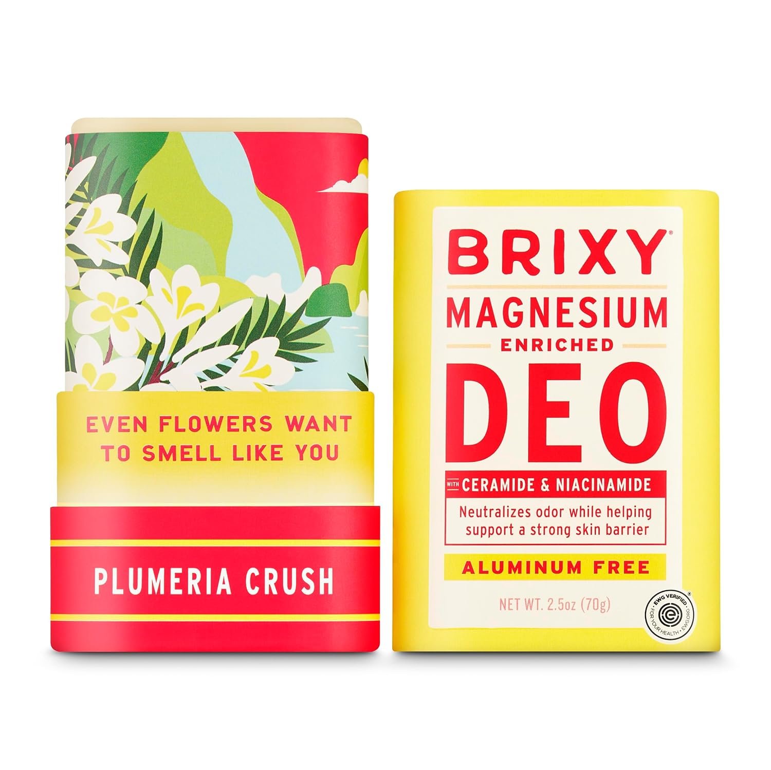BRIXY Magnesium Deodorant, Effective All-day Odor Control, Sensitive Skin, Ceramide & Niacinamide for Skin Health, Aluminum Free, Baking Soda Free, EWG Verified, Plastic Free Packaging