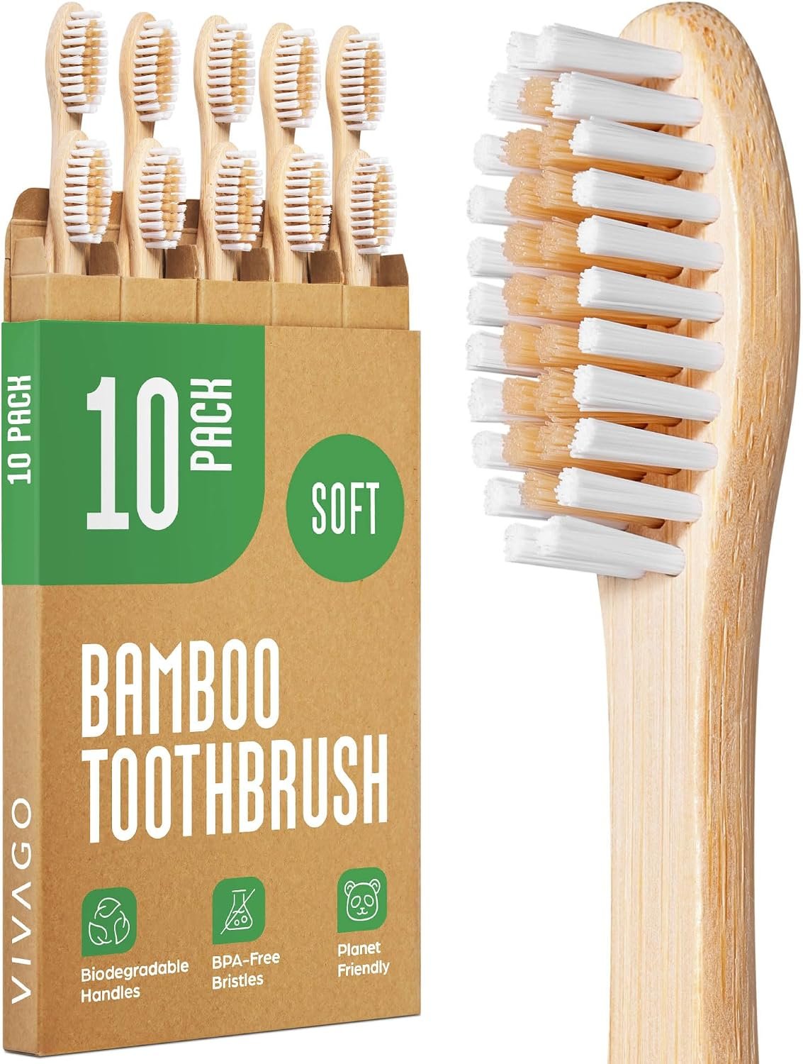 VIVAGO Bamboo Toothbrushes 10 Pack – Soft Bristles Toothbrushes for Adults