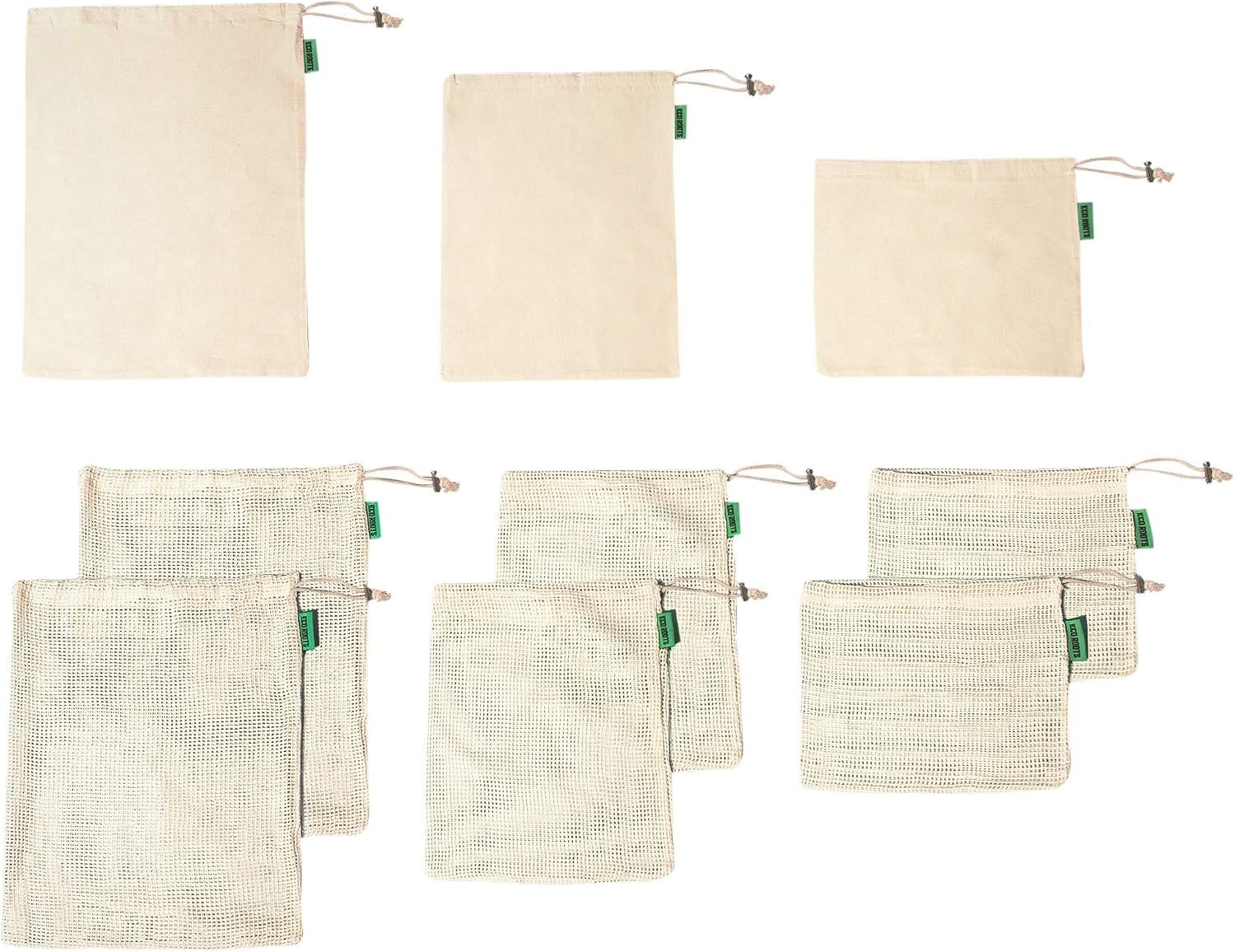 ECO ROOTS Reusable Produce Bags, Washable Cotton Mesh Produce Bags, 9 Pack