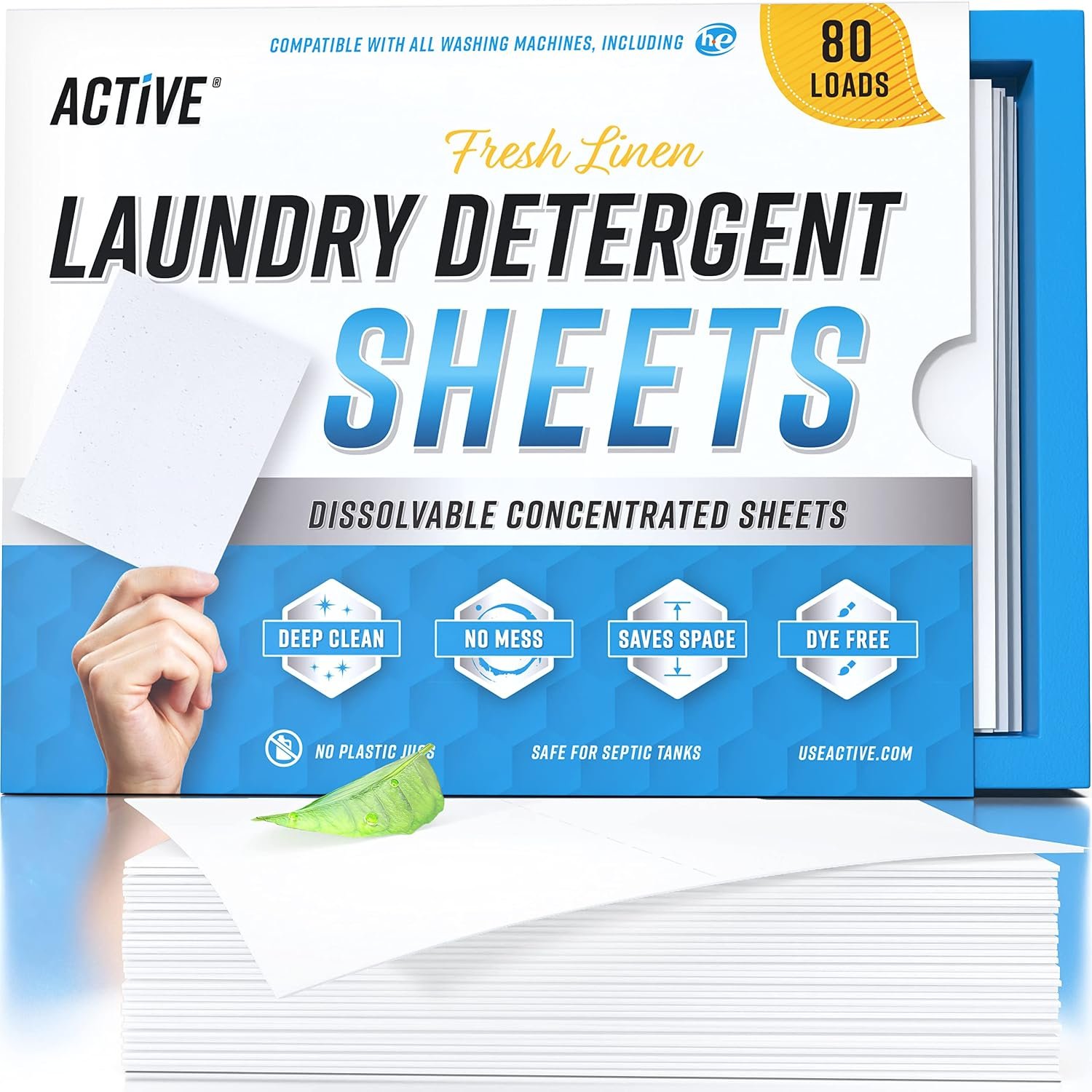Laundry Detergent Sheets Eco Washing Strips – 80 Loads, Liquidless Fresh Scented Clothes Washer Sheet, Zero Waste Travel Laundry Strip, Dissolvable Space Saving Sheets for HE – Linen Scent
