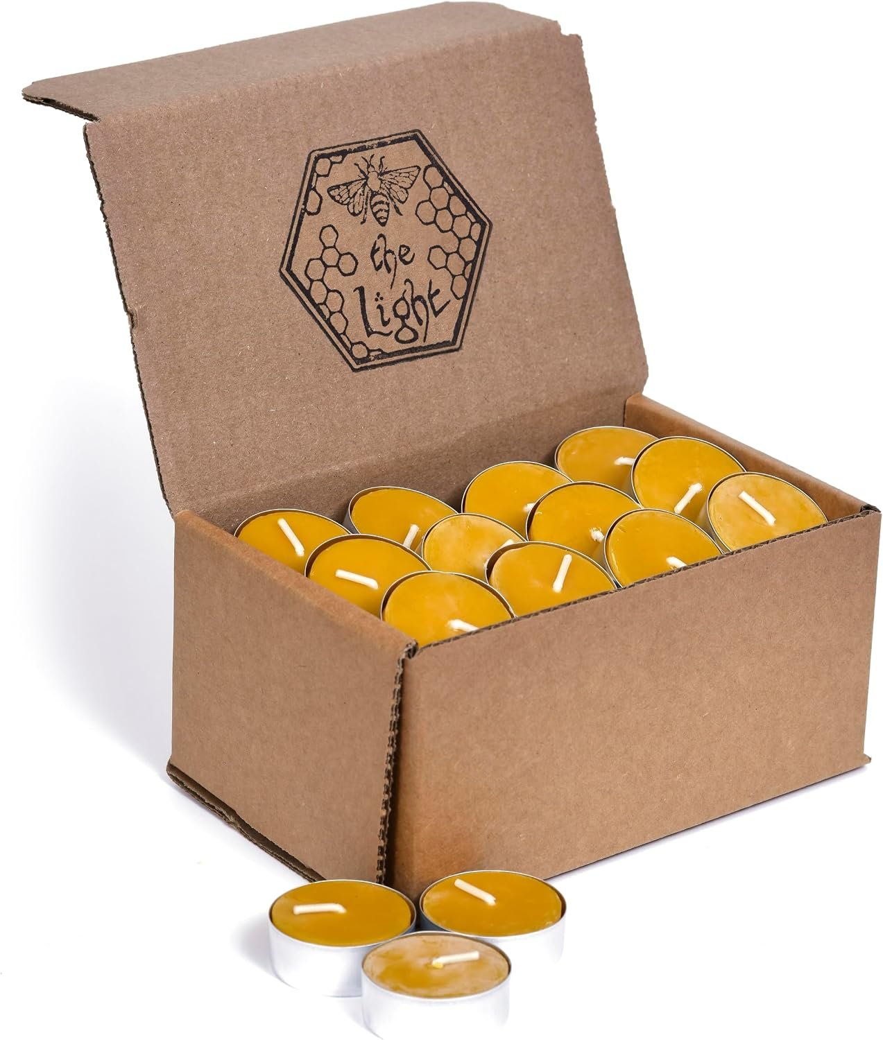 Pure Beeswax Tealights – Unscented Smokeless & Clean Burning Non-Toxic Tea Lights with Light & Natural Honey Scent, 4-Hour Burn Time, 1.5 x 0.5-Inch Handmade Candles, 48-Pack, by BeeTheLight