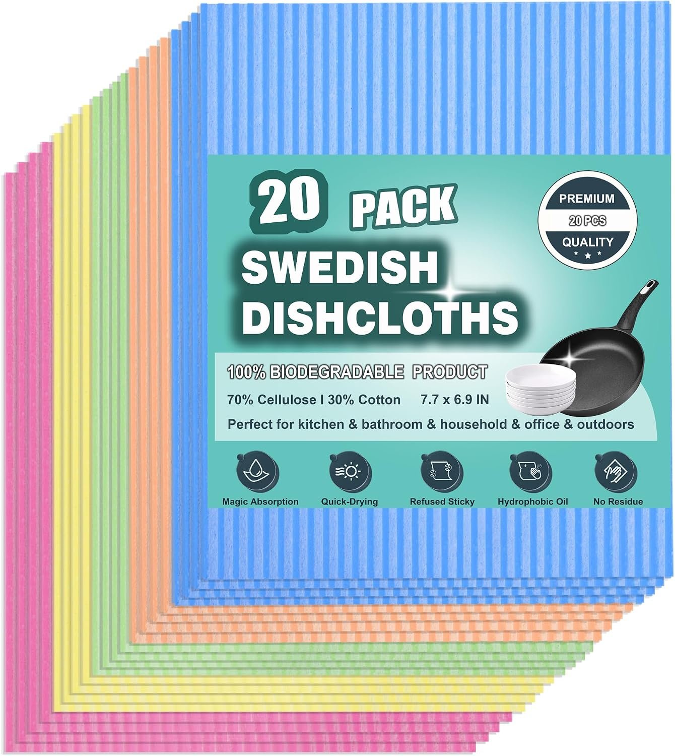 METUUTER 20 Pack Swedish DishCloths for Kitchen Cleaning Dish Cloth