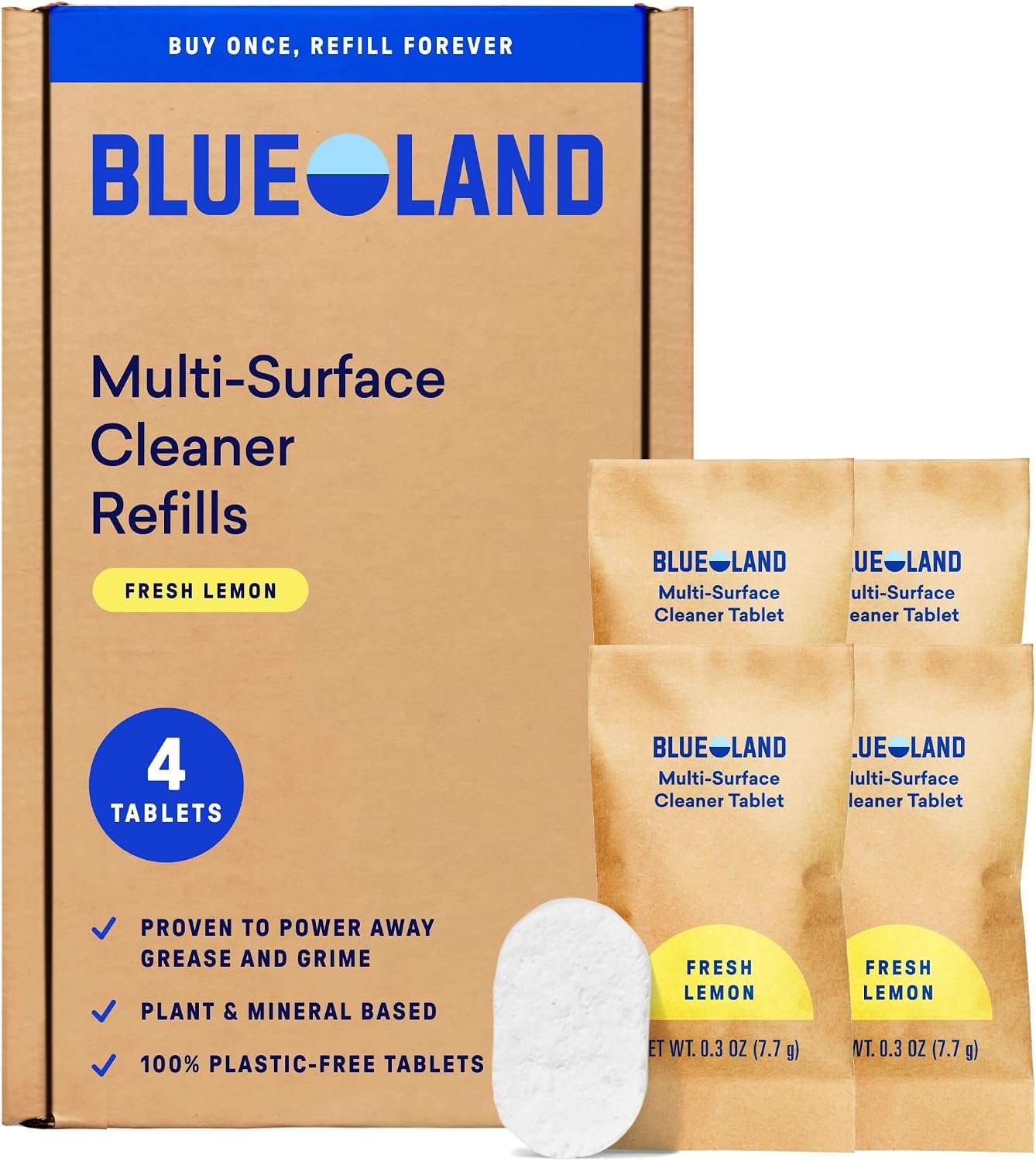 BLUELAND Multi-surface Spray Cleaner, 4-Pack Refill, Fresh Lemon