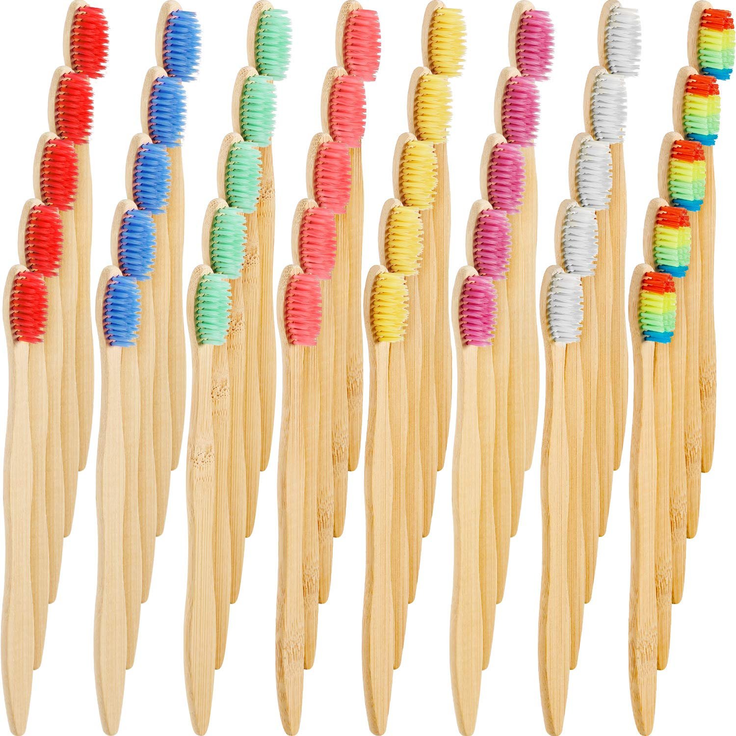 Boao 40 Pcs Natural Bamboo Toothbrushes Nylon Bristles, Multi-Color