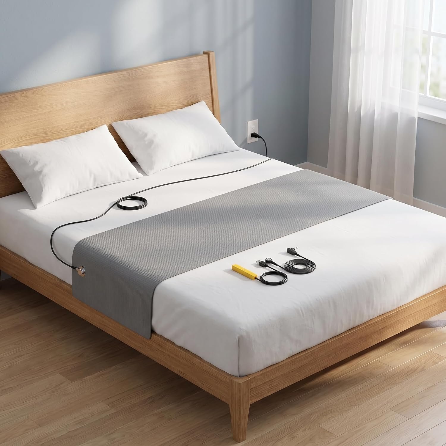 Earthing Bed Sheet, 90% Organic Cotton & 10% Silver Fiber, Improve Sleep Quality (Gray, 105 * 25 inch)