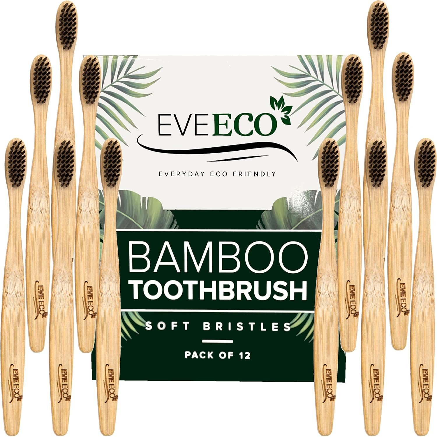 12 Count I Bamboo Toothbrush I Soft Bristles Best for Sensitive Gums I Charcoal I Vegan I Natural Wood I BPA Fee I Recyclable I Compostable I Biodegradable | Environmentally Friendly
