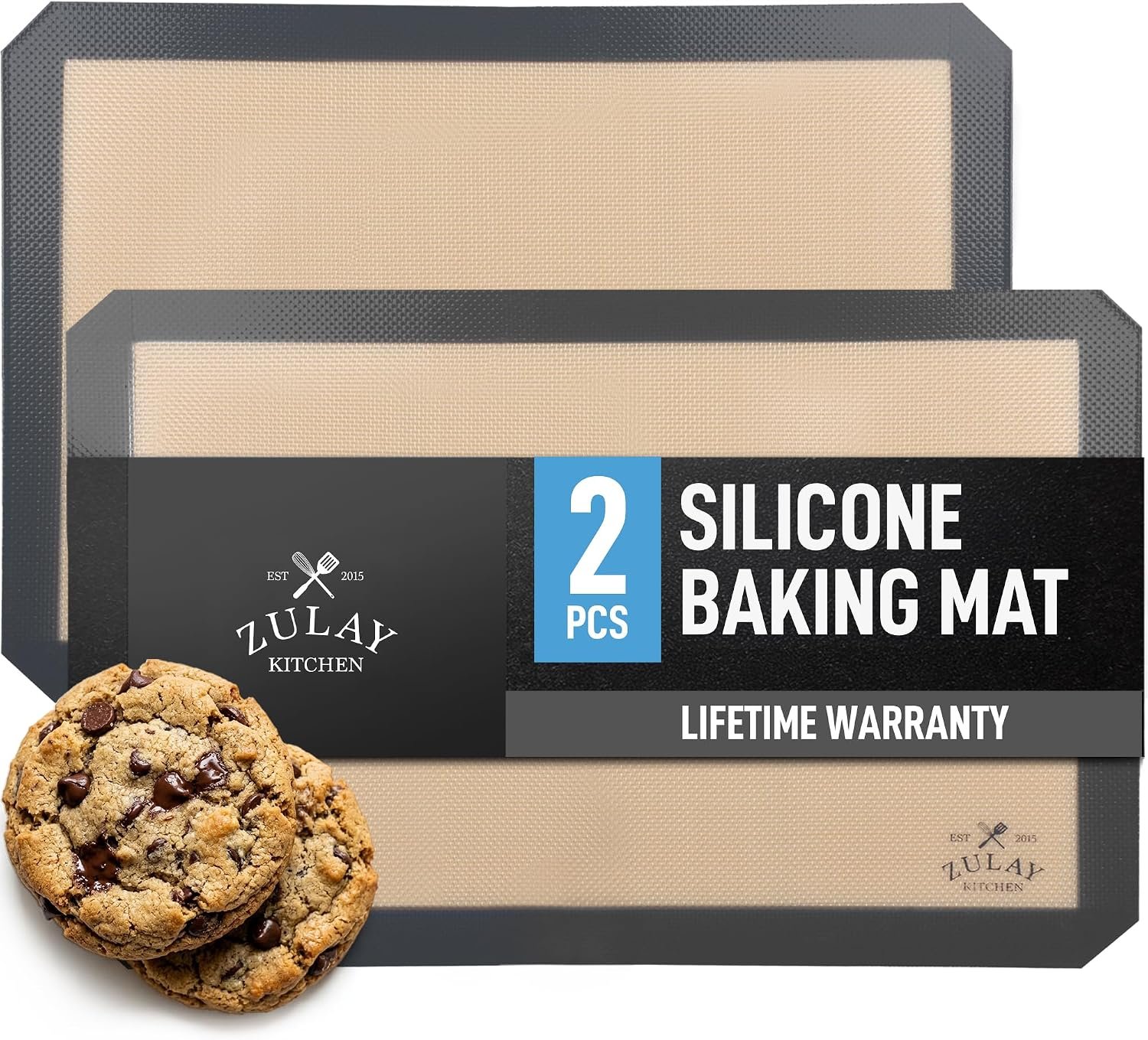Zulay Kitchen Silicone Baking Mat 2 Pack – 16.5″×11.6″ BPA-Free Reusable Baking Sheet, Heat Resistant 480°F – Non-Slip Border, Perfect for Cookies, Bread, Pastries & Oven Use – (Dark Gray)