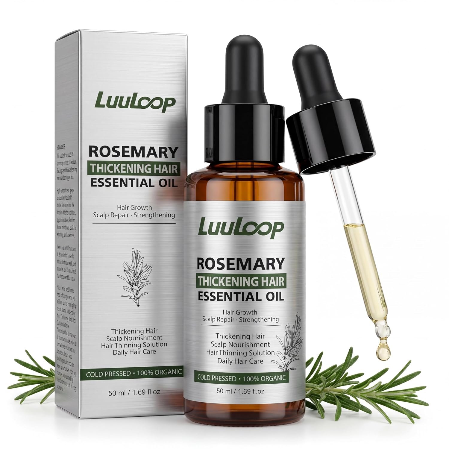 Rosemary Thickening Hair Essential Oil, Hair Growth Serum, Scalp Repair and Strengthening, 100% Organic, 1.69 fl.oz