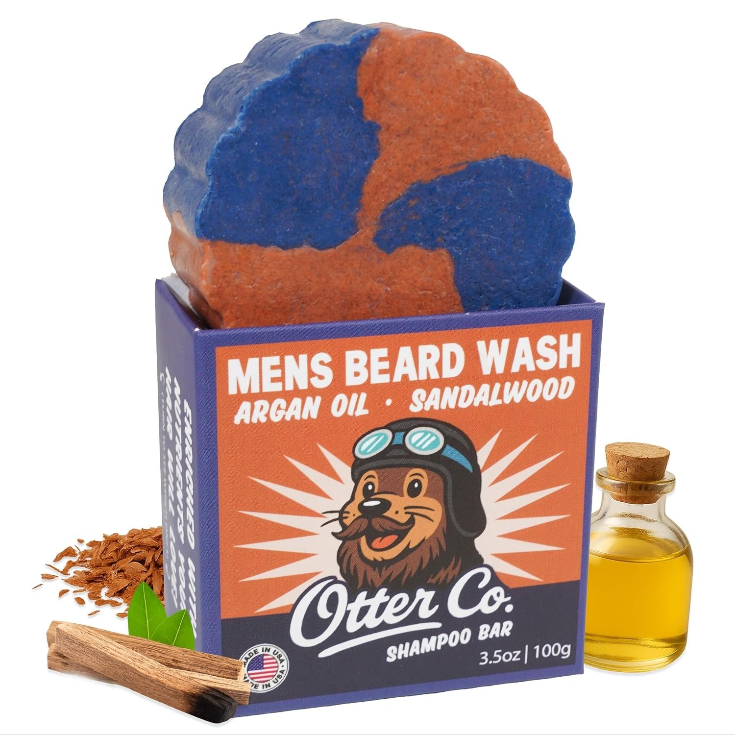 Otter co. Mens Shampoo Bar and Beard Wash – Argan oil & Sandalwood – Green Tea, Zinc, Jojoba Oil, Rosemary – Vegan, Sulfate Free & Non Toxic – With Organic Ingredients – All Hair Types, Made in USA