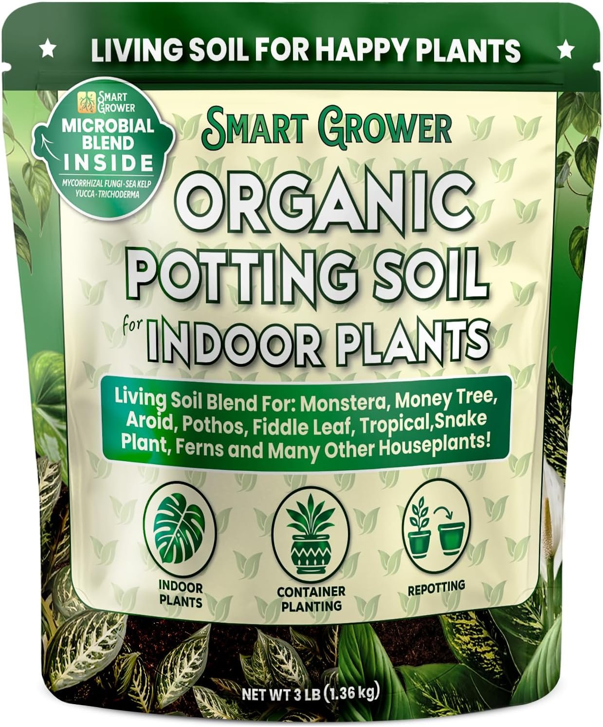 Organic Living Potting Soil for Indoor Plants. By Smart Grower 3lbs