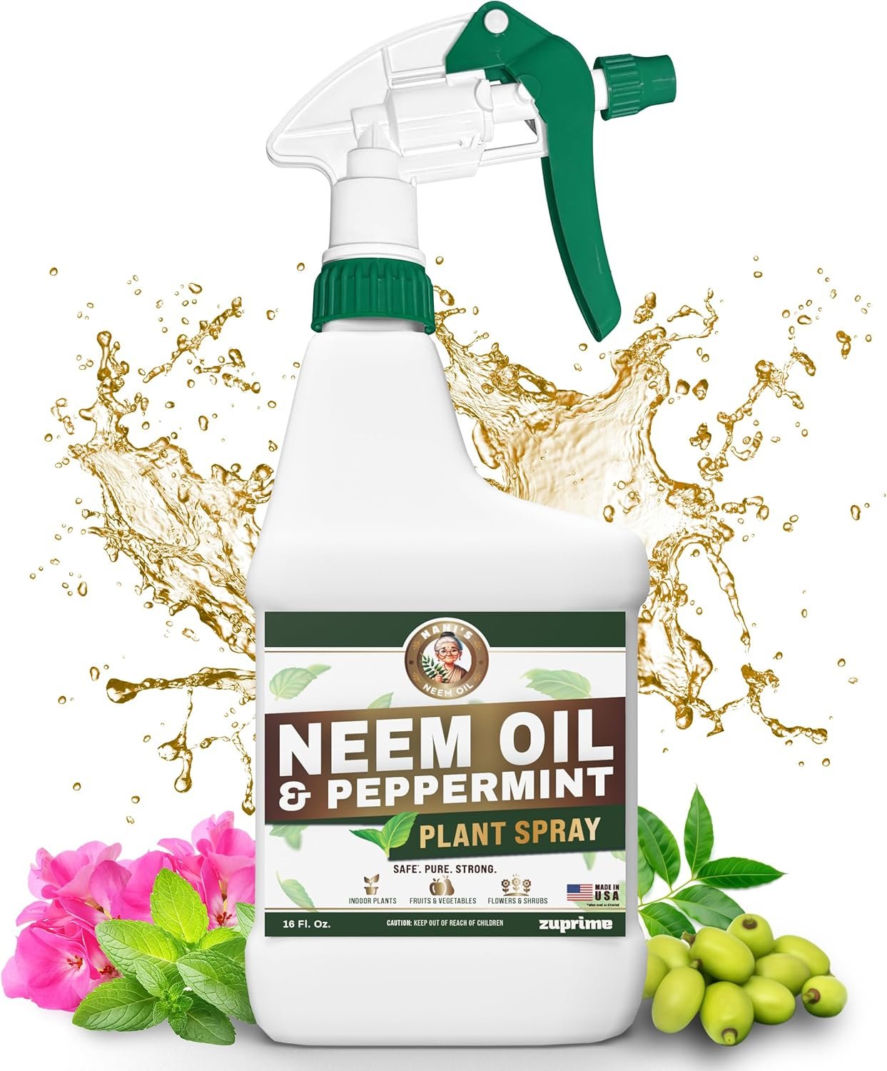 Nani’s Neem and Peppermint Oil Spray 16 Fl.oz. (Made in USA) – 100% Cold-Pressed Organic Neem Oil Spray for Plants – Natural Leaf Shine & Care – Ready to Use for Indoor Plants & Outdoor Gardens