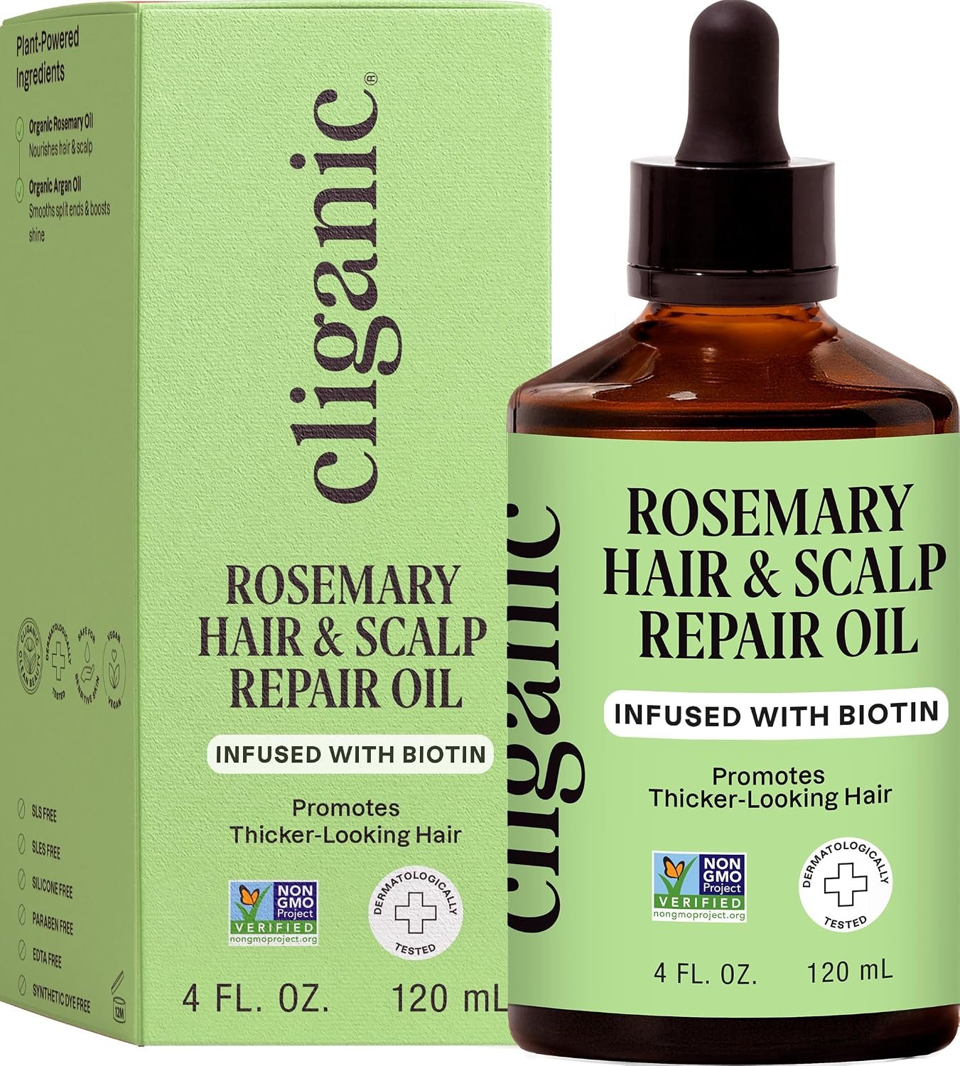 Cliganic Rosemary Oil for Hair & Scalp – Biotin & Jojoba Infused Repair Serum to Smooth & Soften Frizzy, Dry, Damaged Hair, Split Ends. Promote Fuller-Looking Hair, 4 Fl Oz