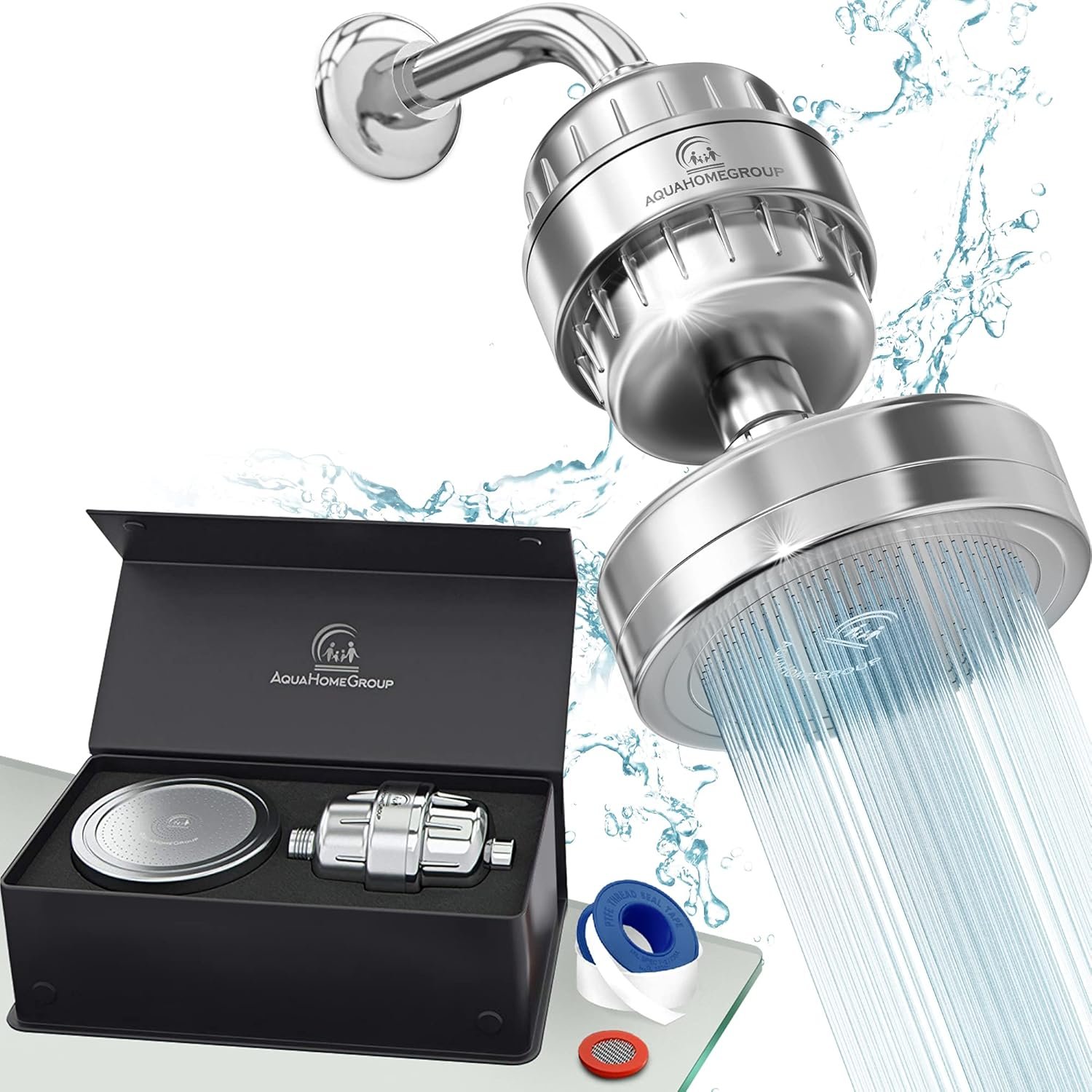 AquaHomeGroup Filtered Shower Head, 20+3 Stage, Reduces Chlorine, Chrome