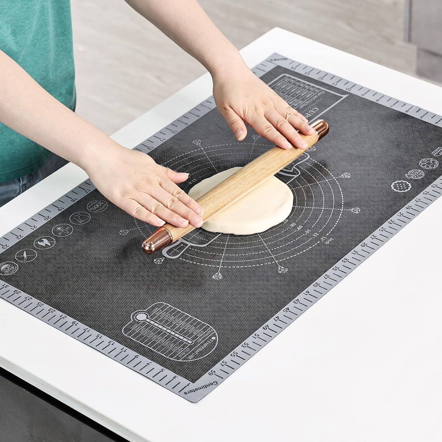 Silicone Pastry Mat Extra Large with Measurements 26”x16” for Reusable,Non-slip Silicone Baking Mat, Counter, Dough Rolling, Oven Liner,Fondant/Pie Crust (Translucent_Grey, 16”W x 26”L)