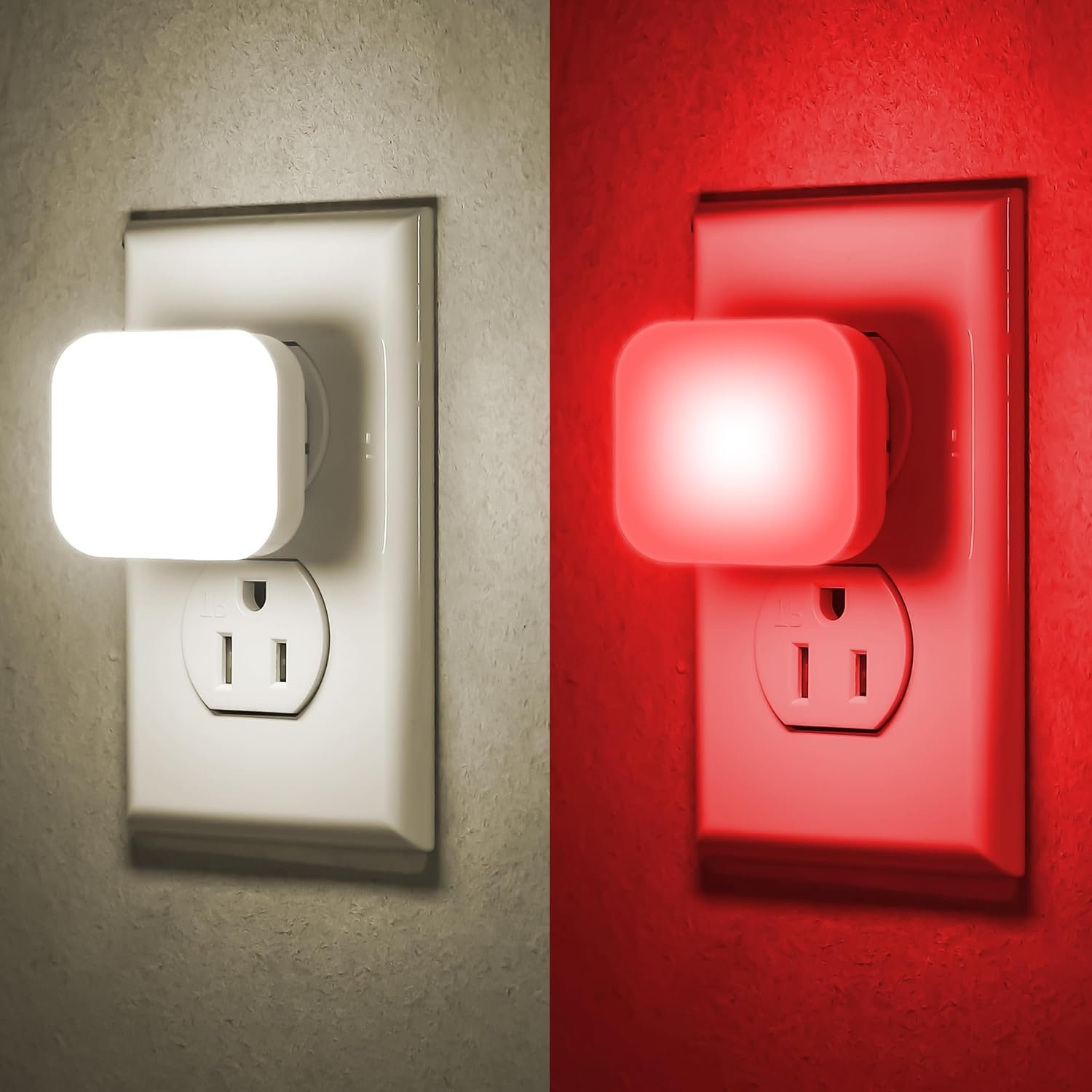 myCozyLite Red Night Lights Plug into Wall, Warm White Light, 2 in 1, Plugin Nightlights 4 Pack, Dusk to Dawn Sensor, Dimmable, Automatic Lights, for Bathroom, Bedroom, Kitchen, Hallways, Nursery