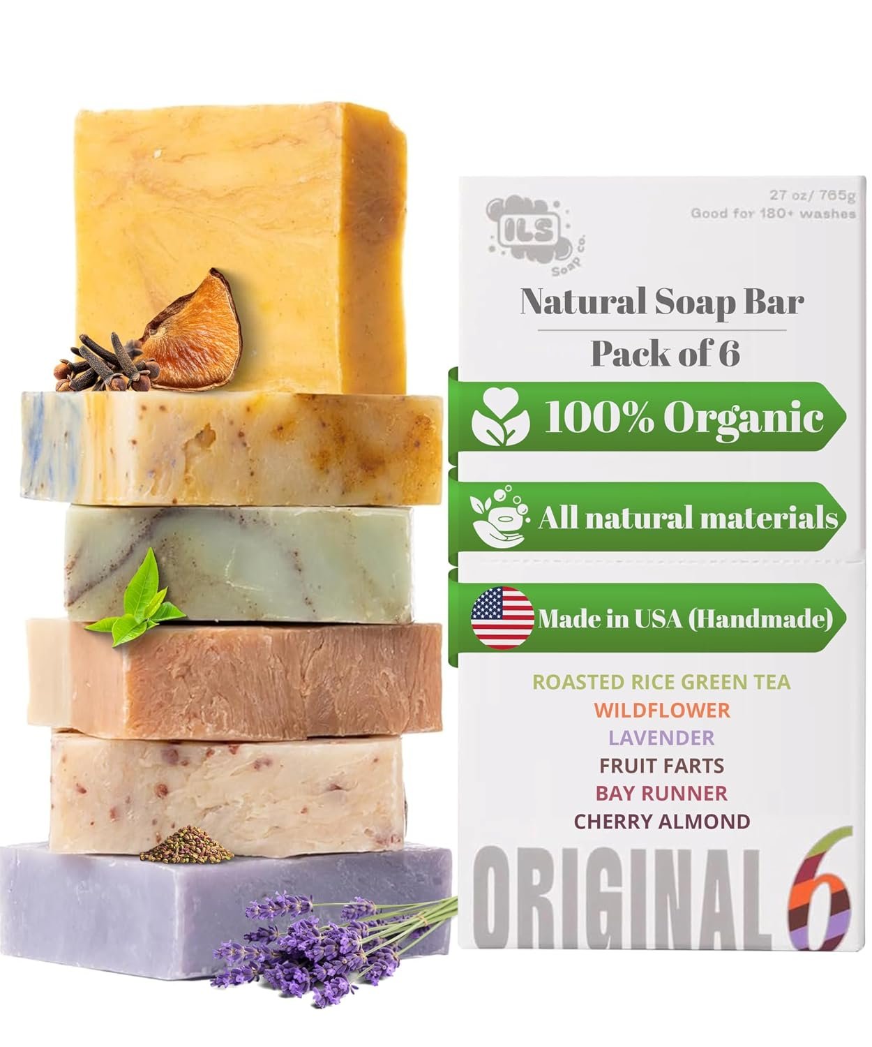 All-Natural Soap bar for Men & Women – Cold Process, Handmade in the USA – Original 6-Pack