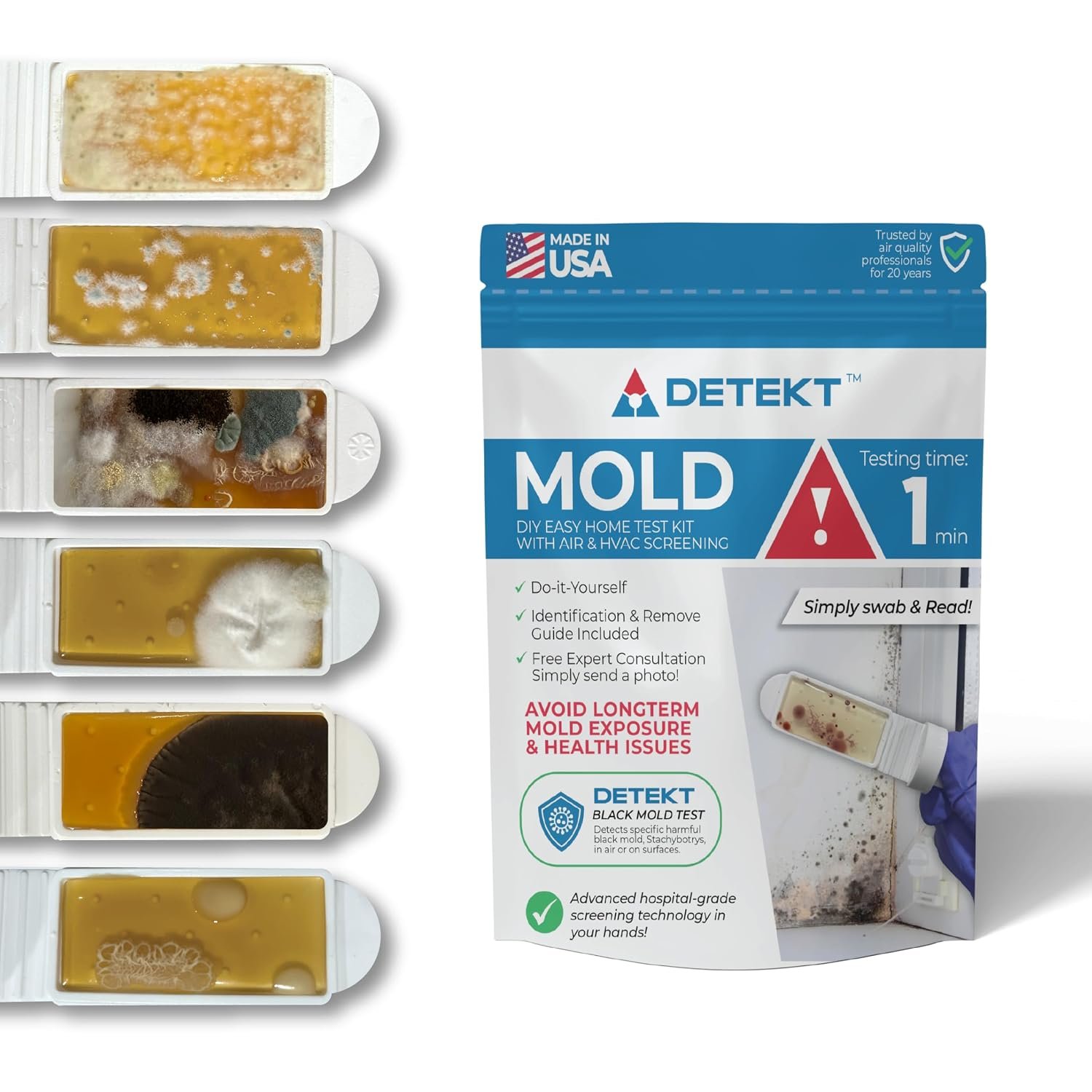 Indoor Air Quality Test Kit by Detekt (USA) for Mold/Bacteria – Home/HVAC