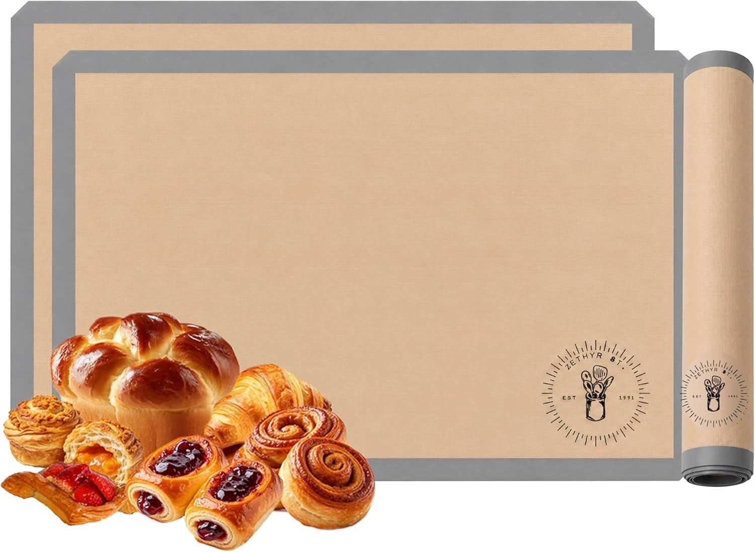 Silicone Baking Mats – Full Size Baking Sheet Liners, Pack of 2, Gray