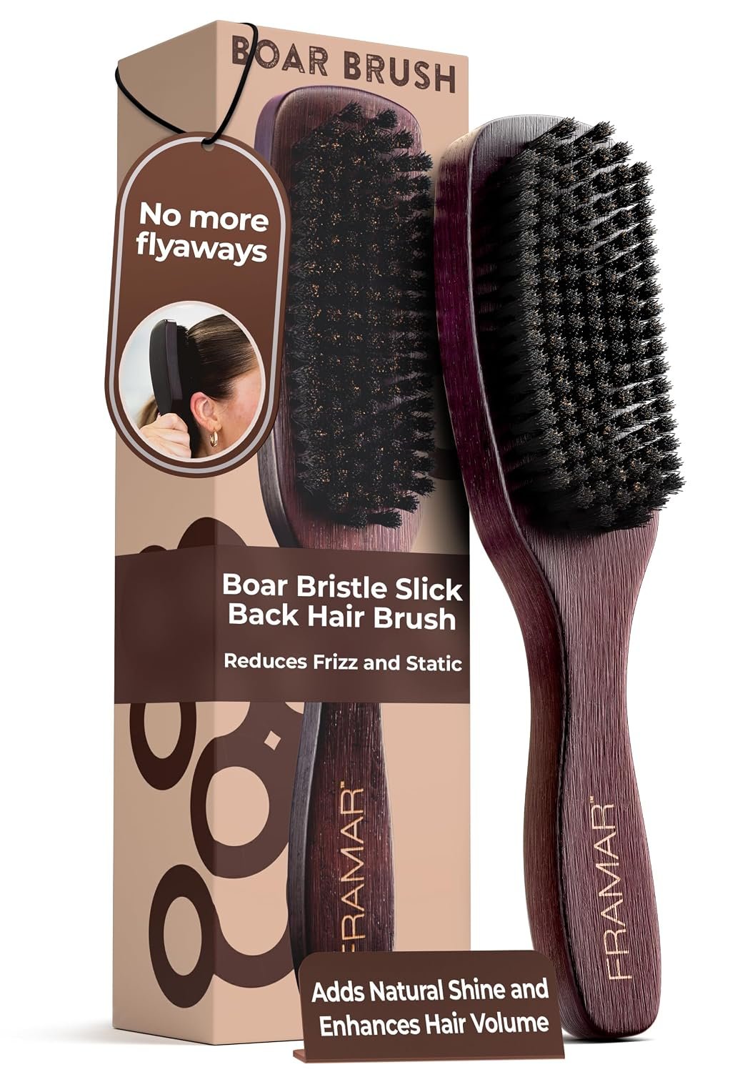 FRAMAR Slick Back Hair Brush Boar Bristles, Slick Back Brush – Brown Velvet