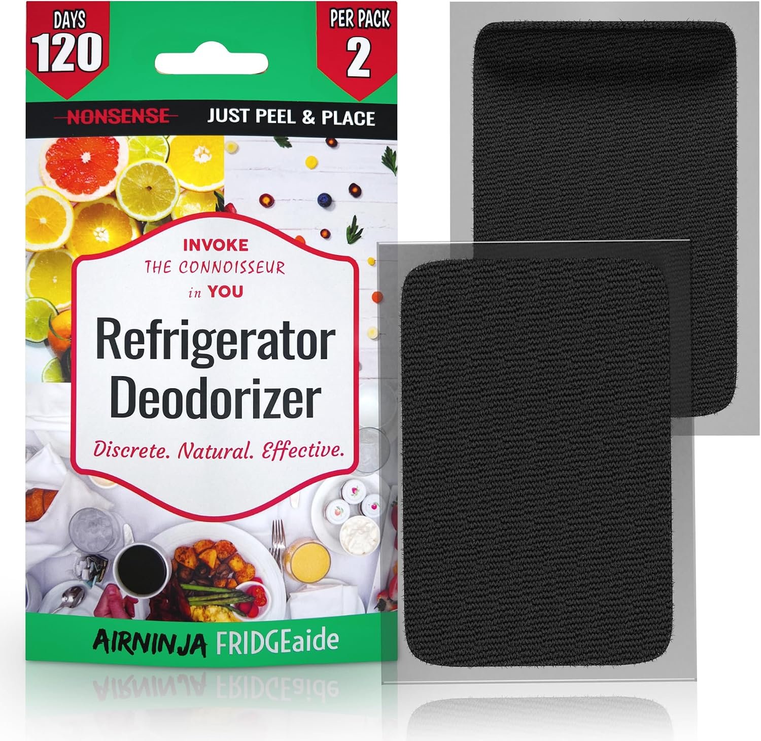 AIRNINJA Fridge Deodorizer – Natural Refrigerator Deodorizer Odor Eliminator – Beats Baking Soda and Bamboo Charcoal Air Purifying Bags – Activated Carbon Odor Absorber for Fridge & Freezer (2 pk)