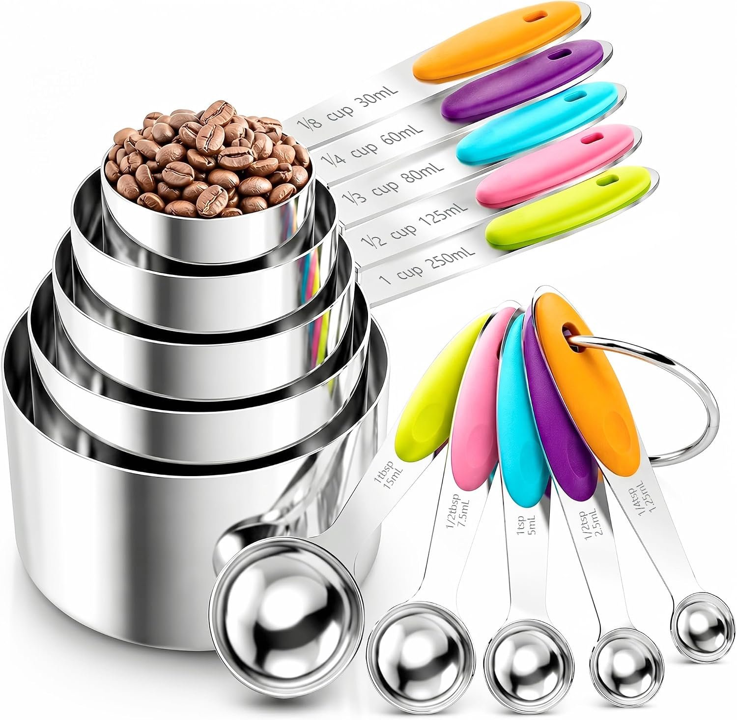 Stainless Steel Measuring Cups and Spoons Set, 10-Piece