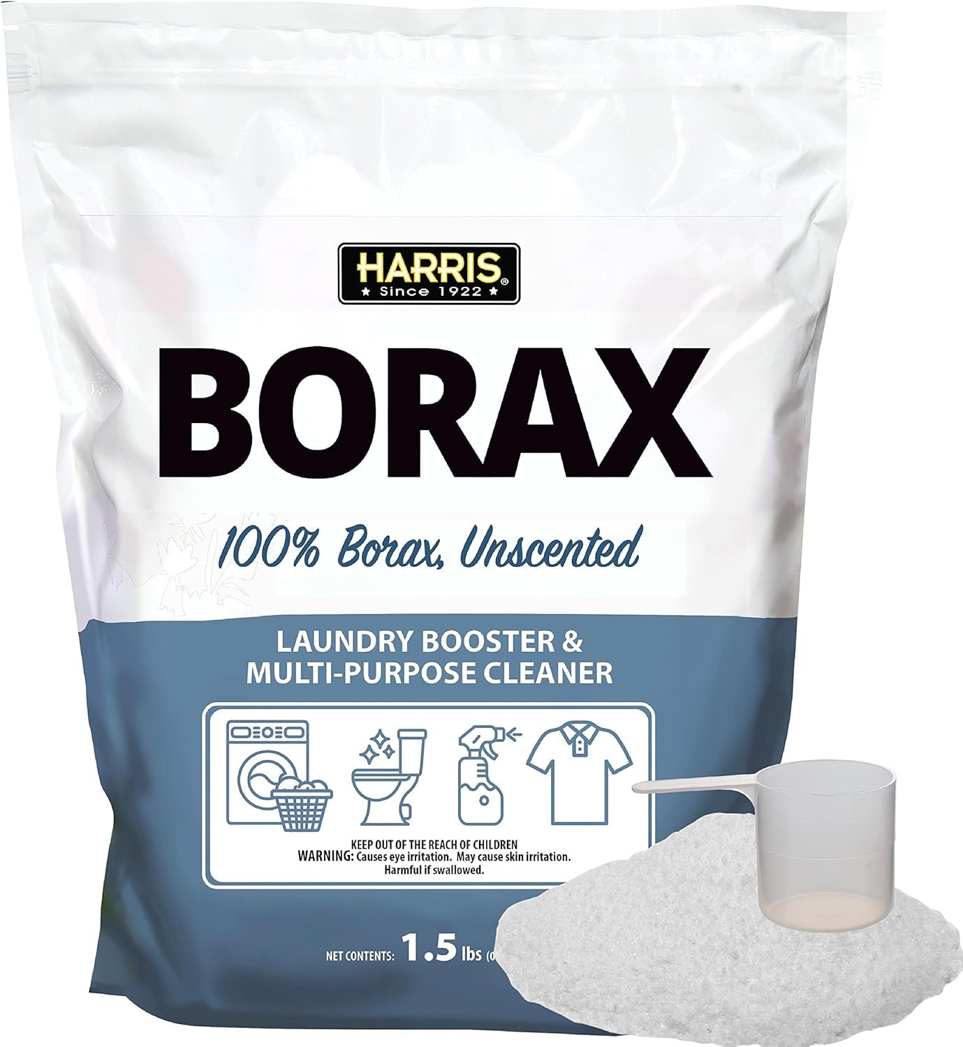 Harris Borax Powder Hard Water Laundry Booster and Powerful Multi-Purpose Cleaner, 1.5lb (Unscented)