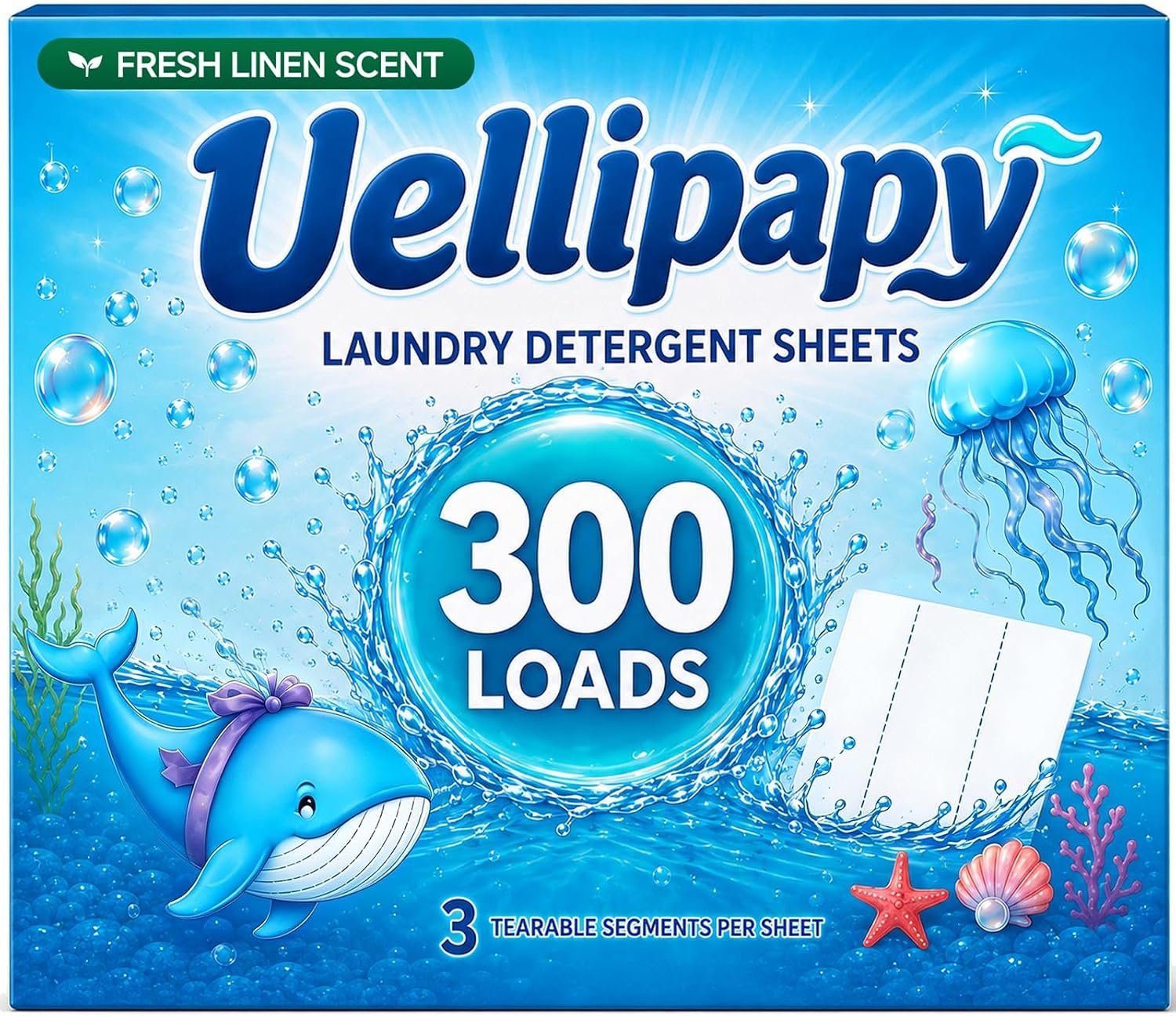 Laundry Detergent Sheets, 300 Loads, Fresh Linens Scent Travel Laundry Detergent for Hot & Cold Cycles, Powerful Stain & Odor Removal, Gentle Formula