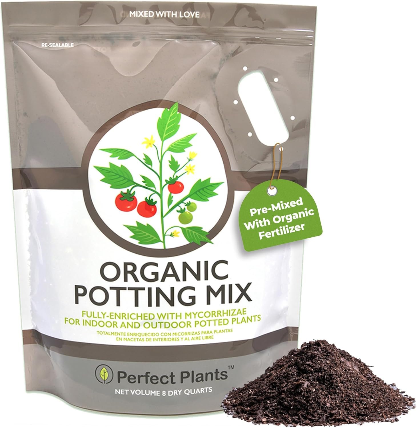 Perfect Plants Organic Potting Soil, 8 qt, Indoor Outdoor Mix for Veggies