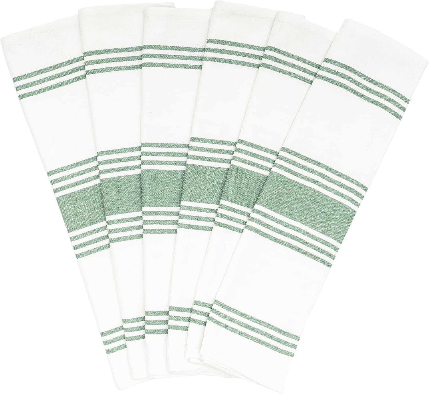 Sage Green Dish Towels – 100% Cotton Dish Towels – Highly Absorbent, Lint-Free, 6 Pack, 30″x20″, Large Size Sage Striped Kitchen Towels with Hanging Loop – Washable and Durable Tea Towels (6 Pack)