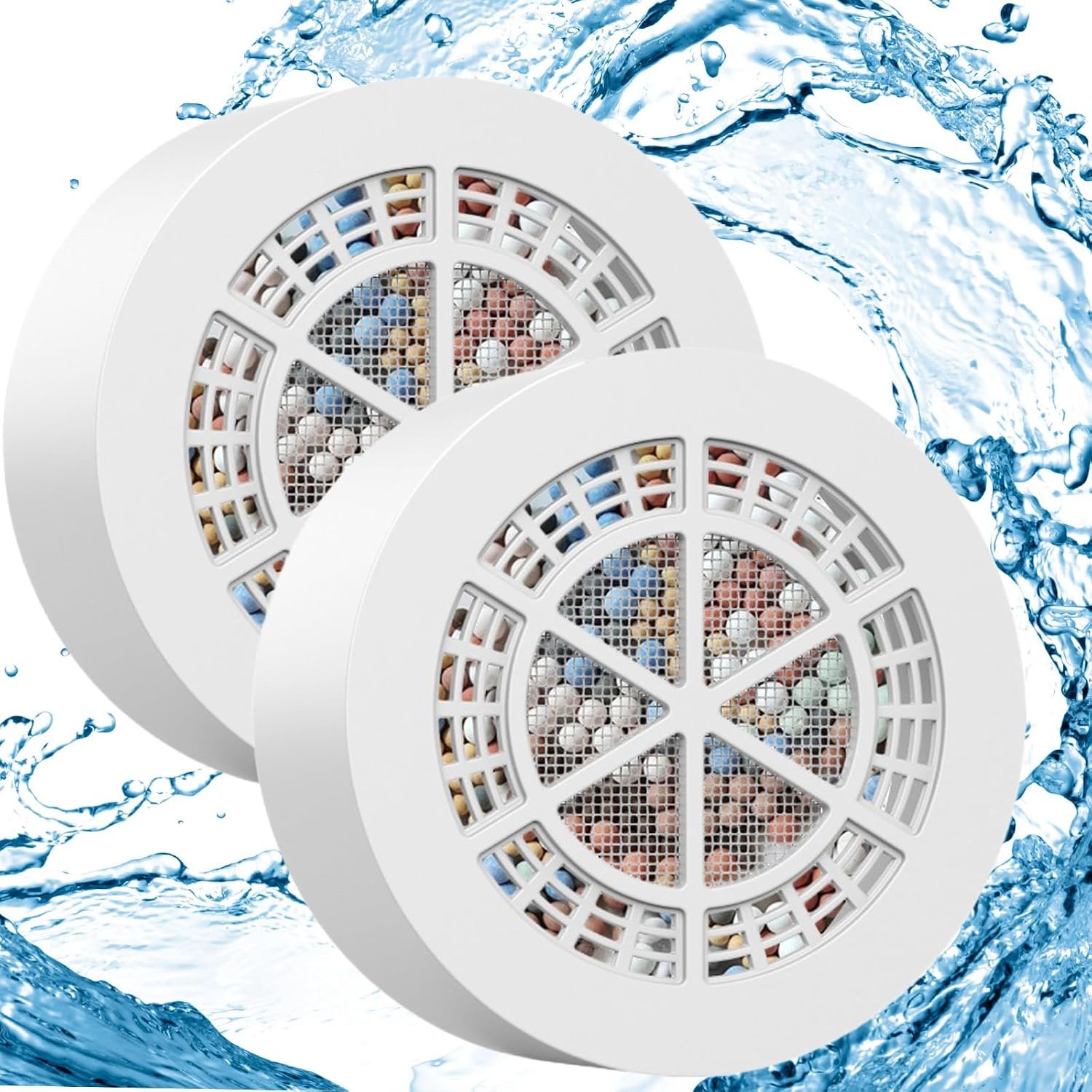 Bath Filter Replacement Cartridge for Tub, Universal Bath Filter Replacement for Bathtub Faucet Ball Filter, 10-Stage Bathtub Water Filter, Softens Hard Water, Removes Chlorine & Odors, 2 Pack