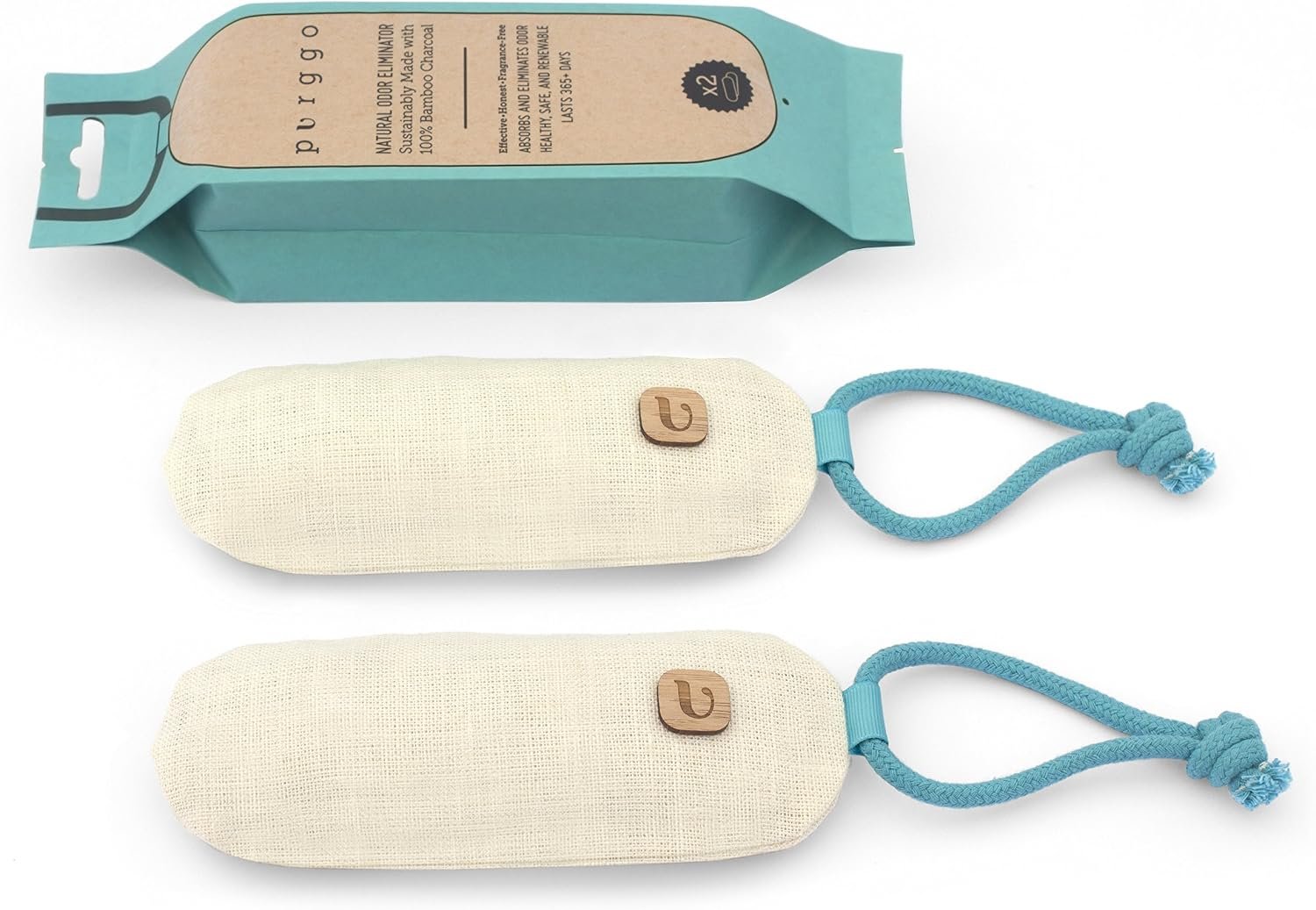 PURGGO Bamboo Charcoal Air Purifying Bag – Lasts 365+ Days – Shoe Deodorizer, Odor Eliminator – No Chemicals – Air Freshener for Shoes and Closet – Remove Odor Naturally [2 Pack] [Beige]