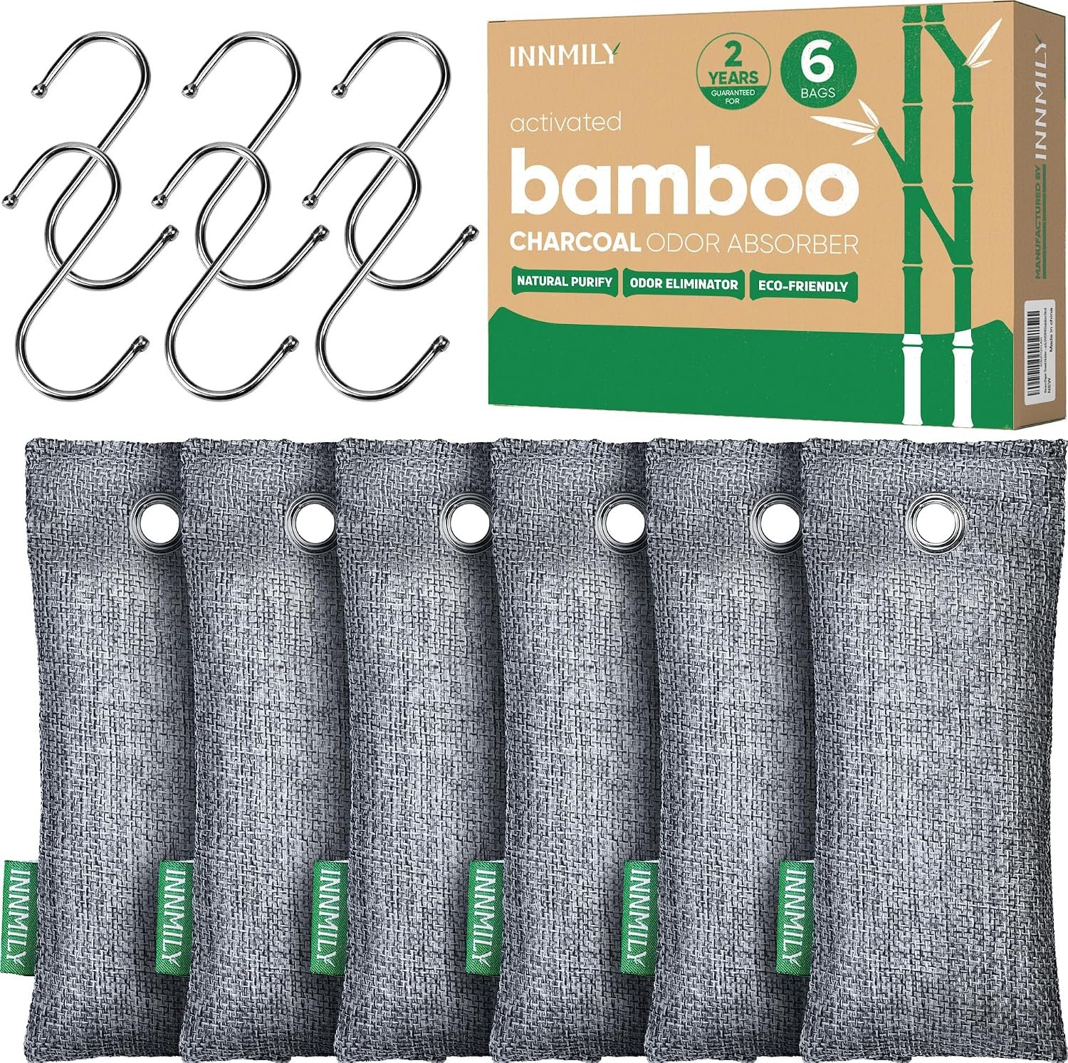 Activated Charcoal Odor Absorber,6 Pack Nature Odor Eliminator for Shoes, Bamboo Charcoal Air Purifying Bags,Shoe Deodorizer and Moisture Absorbers for Fresh Sneakers,Shoe Smell Remover