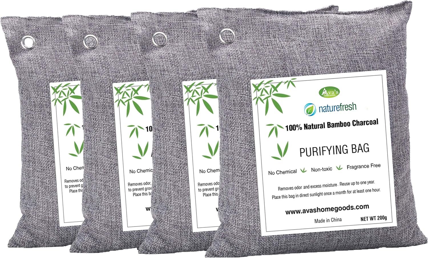 Nature Fresh Air Purifier Bags | Charcoal Bags Odor Absorber (4-Pack)