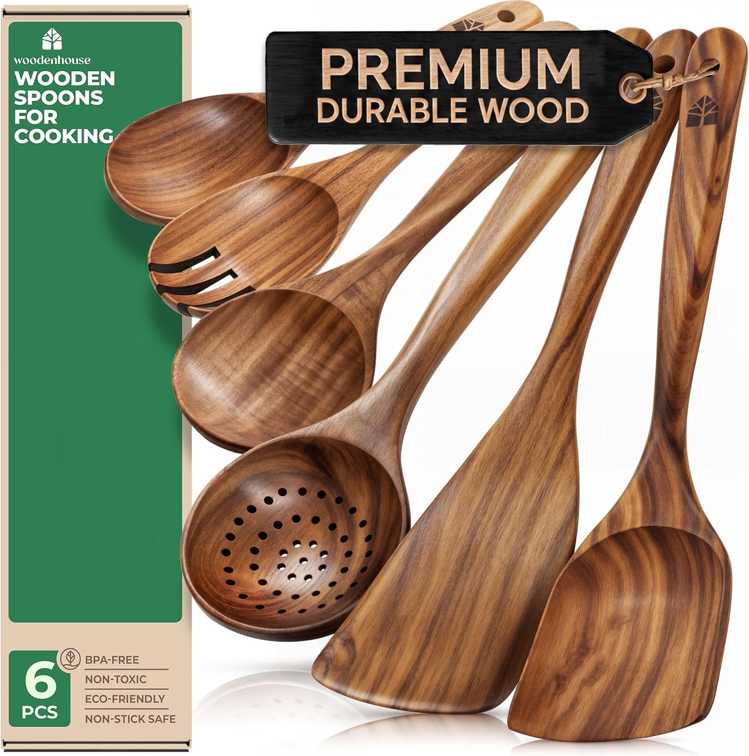 Wooden Spoons for Cooking, Teak Wood Kitchen Utensil Set – Multipack