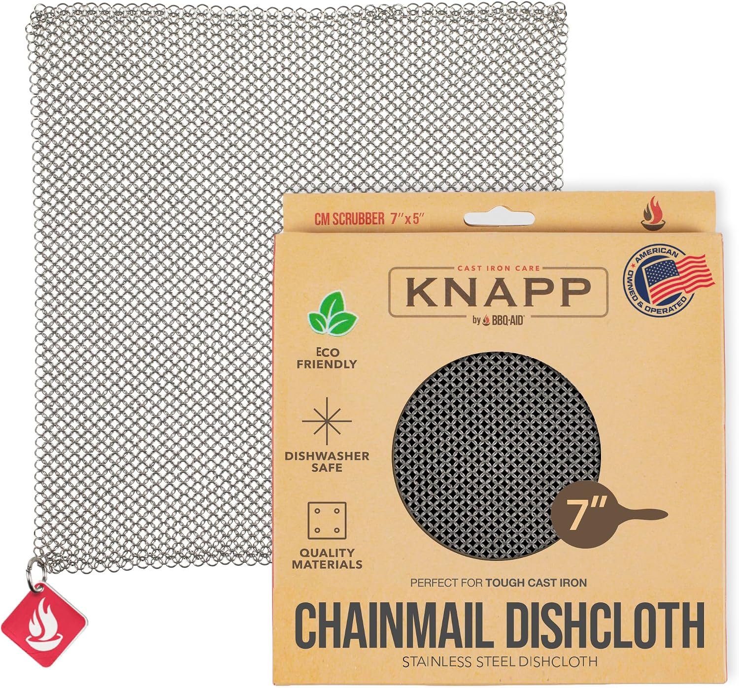 Knapp Made 7″x5″ Chainmail Dishcloth – Stainless Steel Cast Iron Scrubber