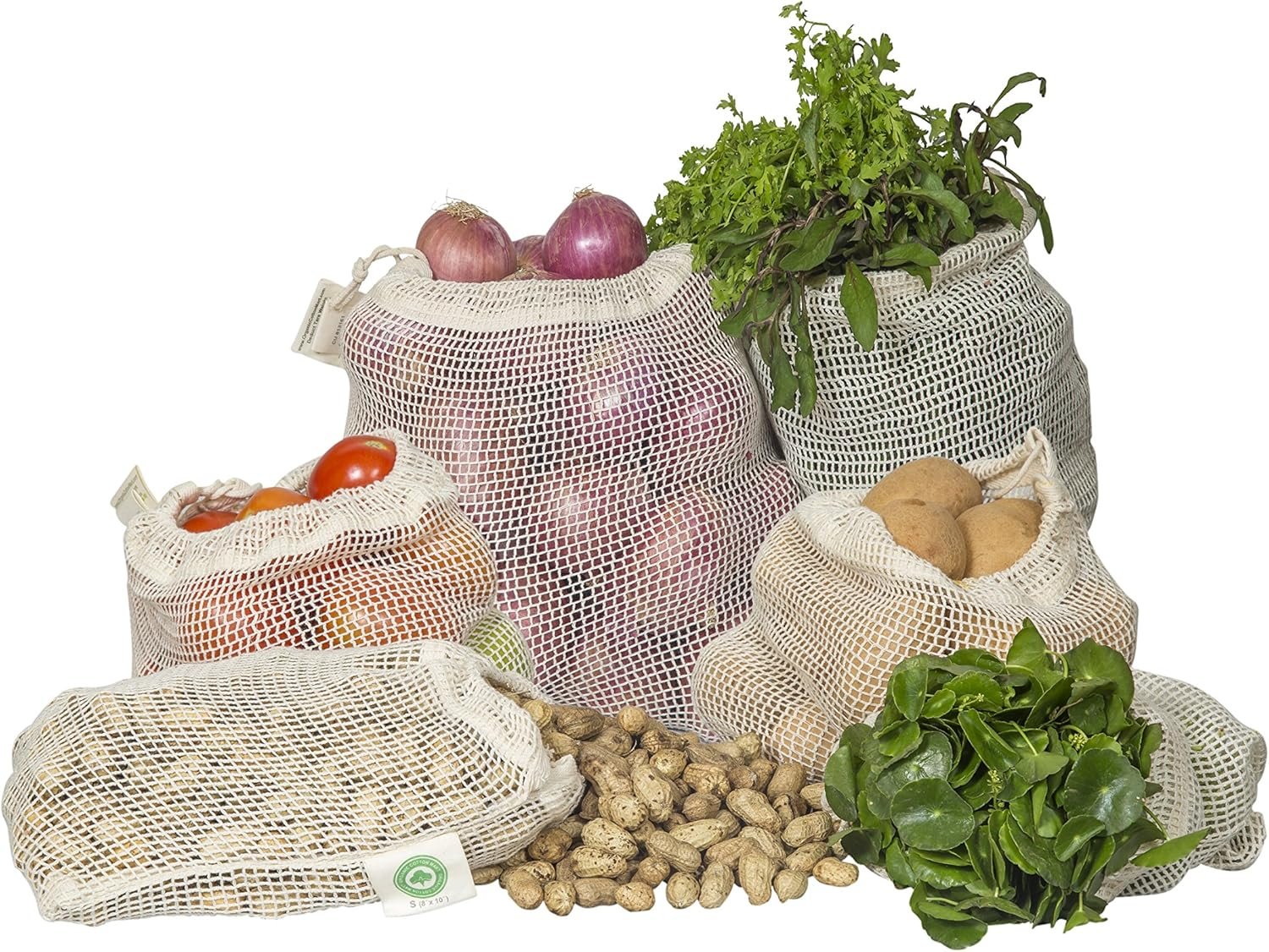 Mesh Grocery Bags – Veggie Bags Reusable – Reusable Mesh Fruit, Vegetable Bags – Eco-friendly Produce Bags – Cotton Net Bags for Produce – Reusable Bags for Produce | 6 Bags (3 XL, 3 L)
