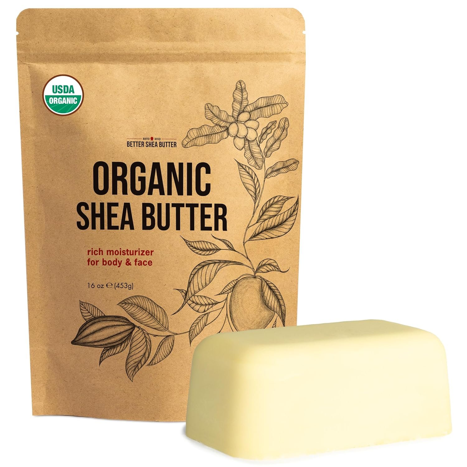 Shea Butter Raw Organic – USDA Certified African Shea Unrefined, 1 lb