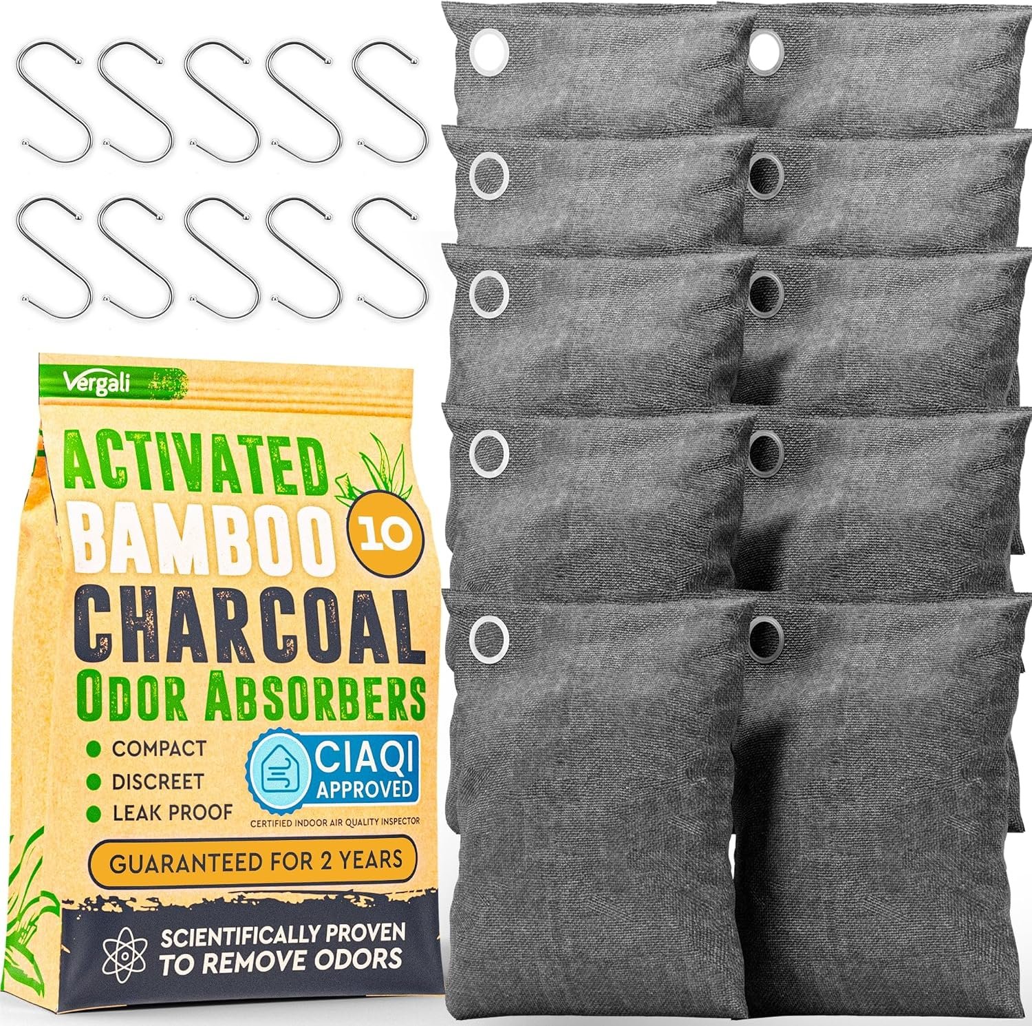 Activated Charcoal Odor Absorber for Strong Odors in Car, Closet, Shoe, Basement. 10 Activated Charcoal Bags Odor Absorbers for Home. Bamboo Charcoals Air Purifying Bag Charcoals Deodorizer Eliminator