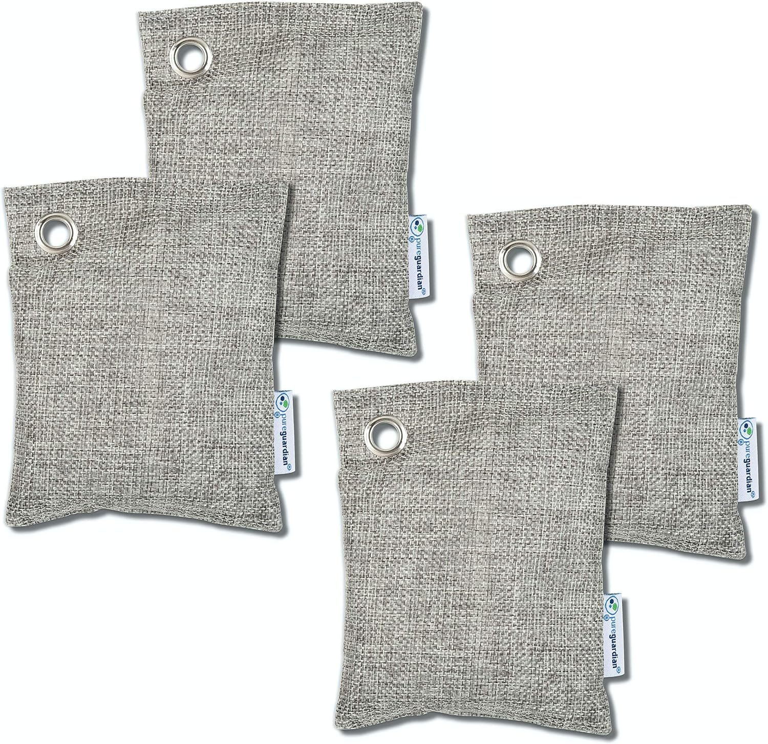 PureGuardian CB100 Bamboo Charcoal Air Purifying Bag, Eco-Friendly, Naturally Absorbs Odors, Excess Moisture and Pollutants, 100g, 4-Pack, Gray
