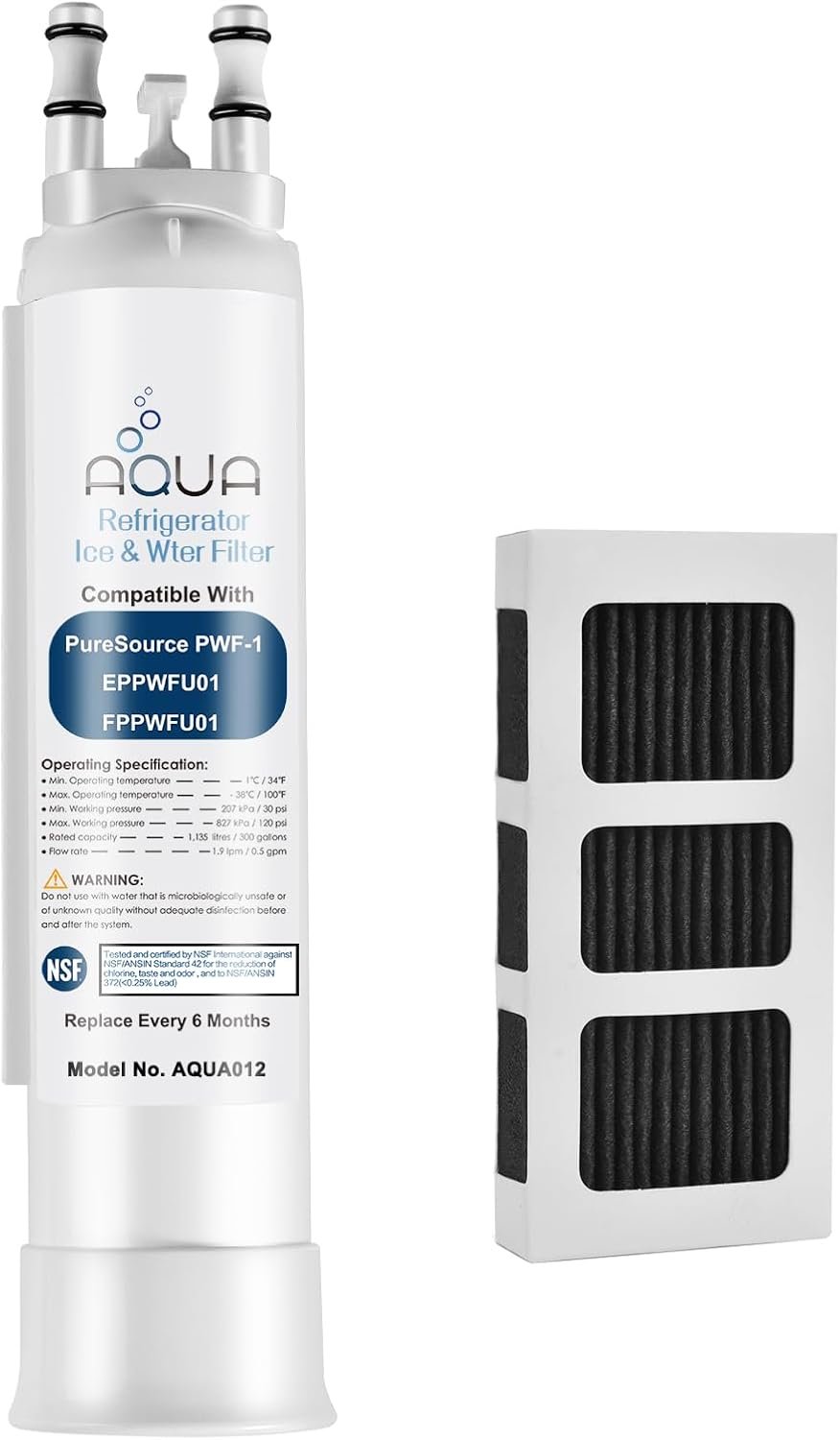 FPPWFU01 Water Filter Replacement Compatible with EPPWF01 PureAdvantage PWF-1 FPPWFU01 PurePour PWF-1Refrigerator Water Filter & PureAir Ultra II PAULTRA2 Air Filter Combo(1+1-Combo)
